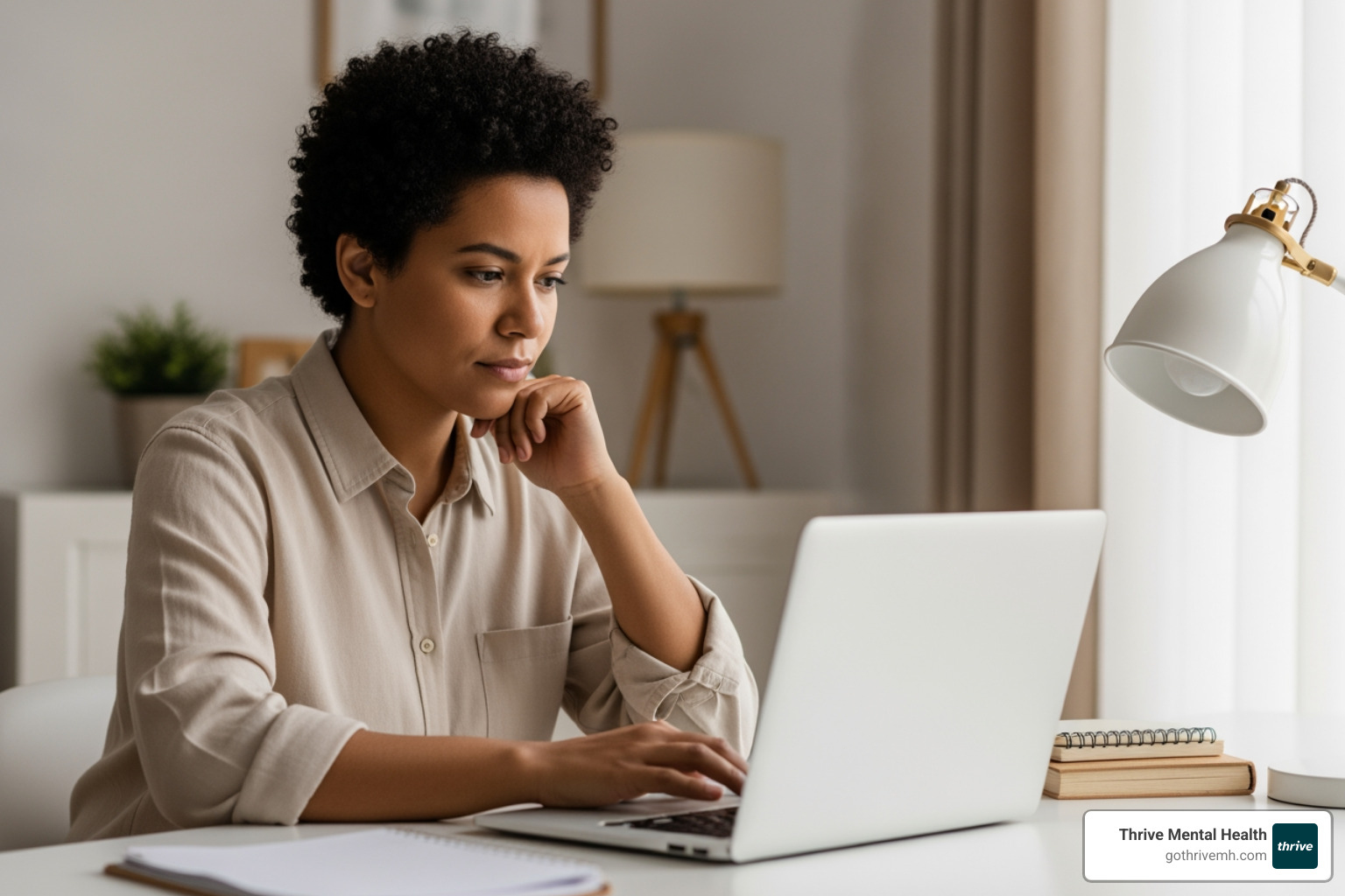 Person researching on a laptop with a focused and determined expression - Find behavioral health IOP providers in Florida that work with adults.