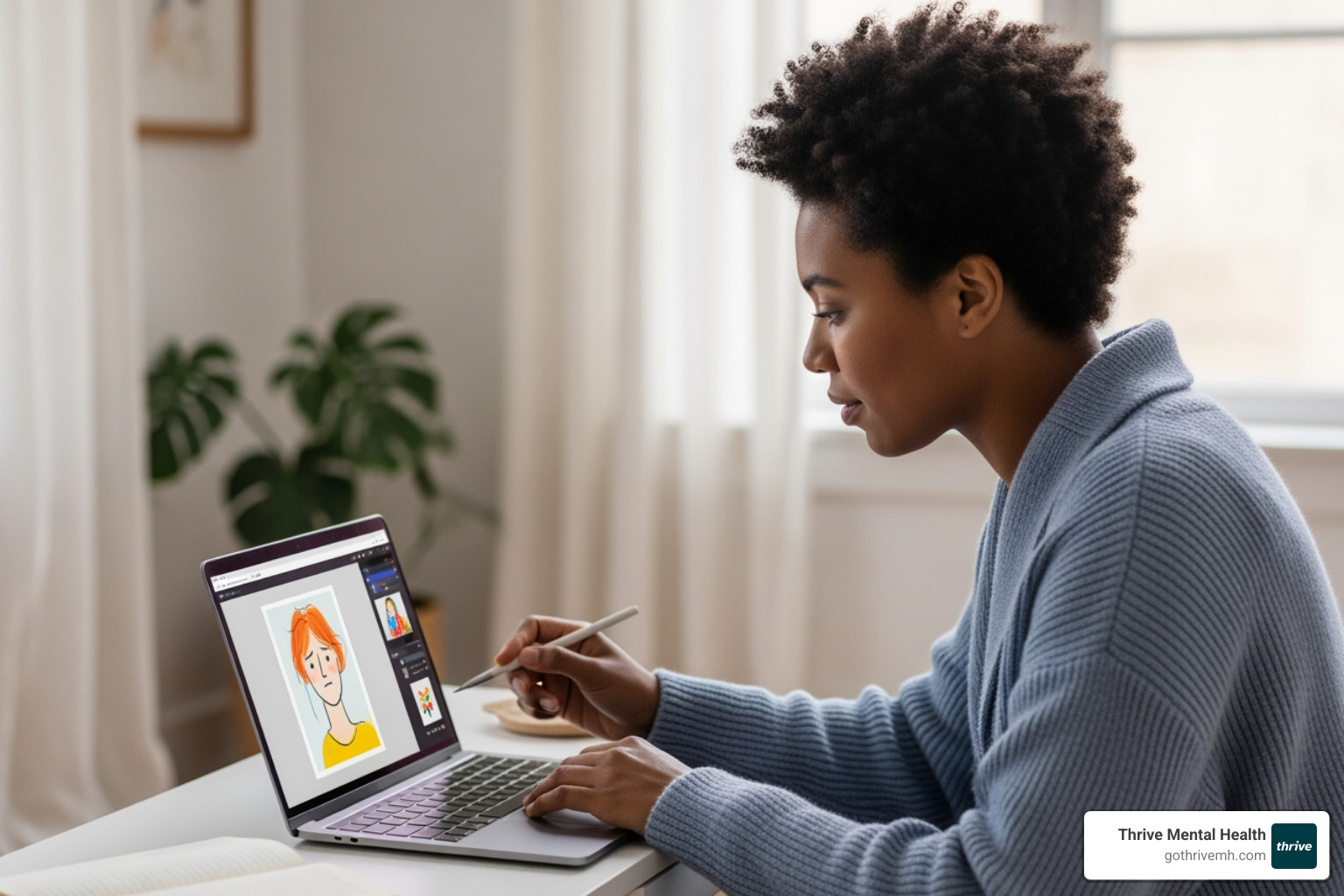 Person in a virtual art therapy session, “virtual art therapy for trauma in Florida” alt text - Can you list some clinics in Florida that use art therapy for trauma recovery?