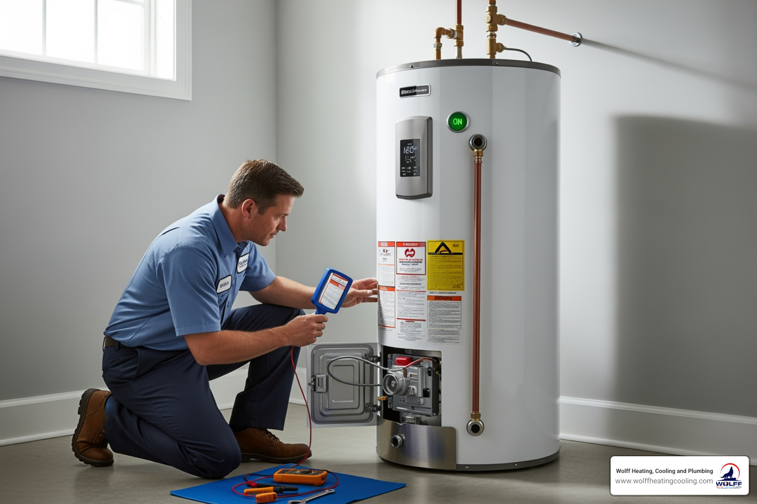 Infographic showing three key benefits of water heater maintenance: extended lifespan with a calendar showing 8-12 years for tank and 20+ years for tankless units, lower energy bills represented by decreasing dollar signs, and improved safety illustrated by a checked pressure relief valve and proper temperature gauge - affordable water heater maintenance in albuquerque, nm Infographic showing three key benefits of water heater maintenance: extended lifespan with a calendar showing 8-12 years for tank and 20+ years for tankless units, lower energy bills represented by decreasing dollar signs, and improved safety illustrated by a checked pressure relief valve and proper temperature gauge - affordable water heater maintenance in albuquerque, nm