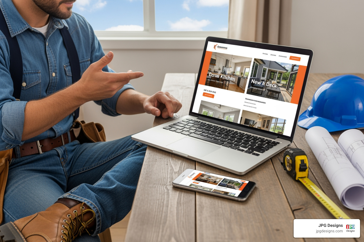 Side-by-side comparison of a cluttered, unprofessional website and a clean, modern contractor website - affordable web design for contractors