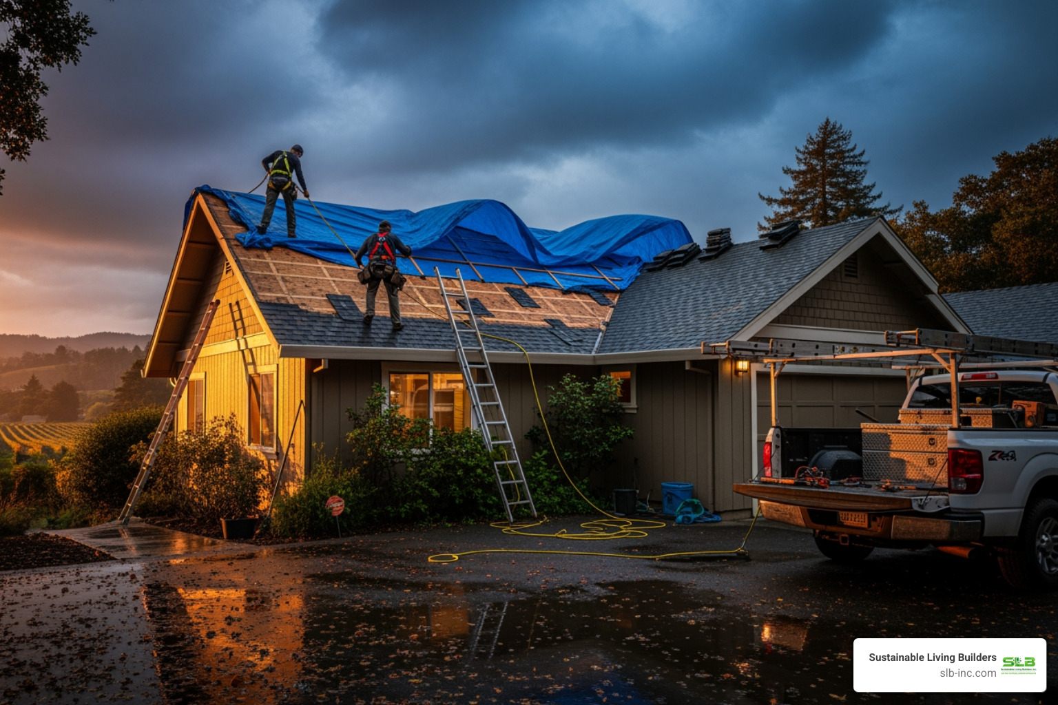 Infographic explaining the immediate do's and don'ts for a homeowner facing a roof leak - emergency roof repair in sebastopol, ca