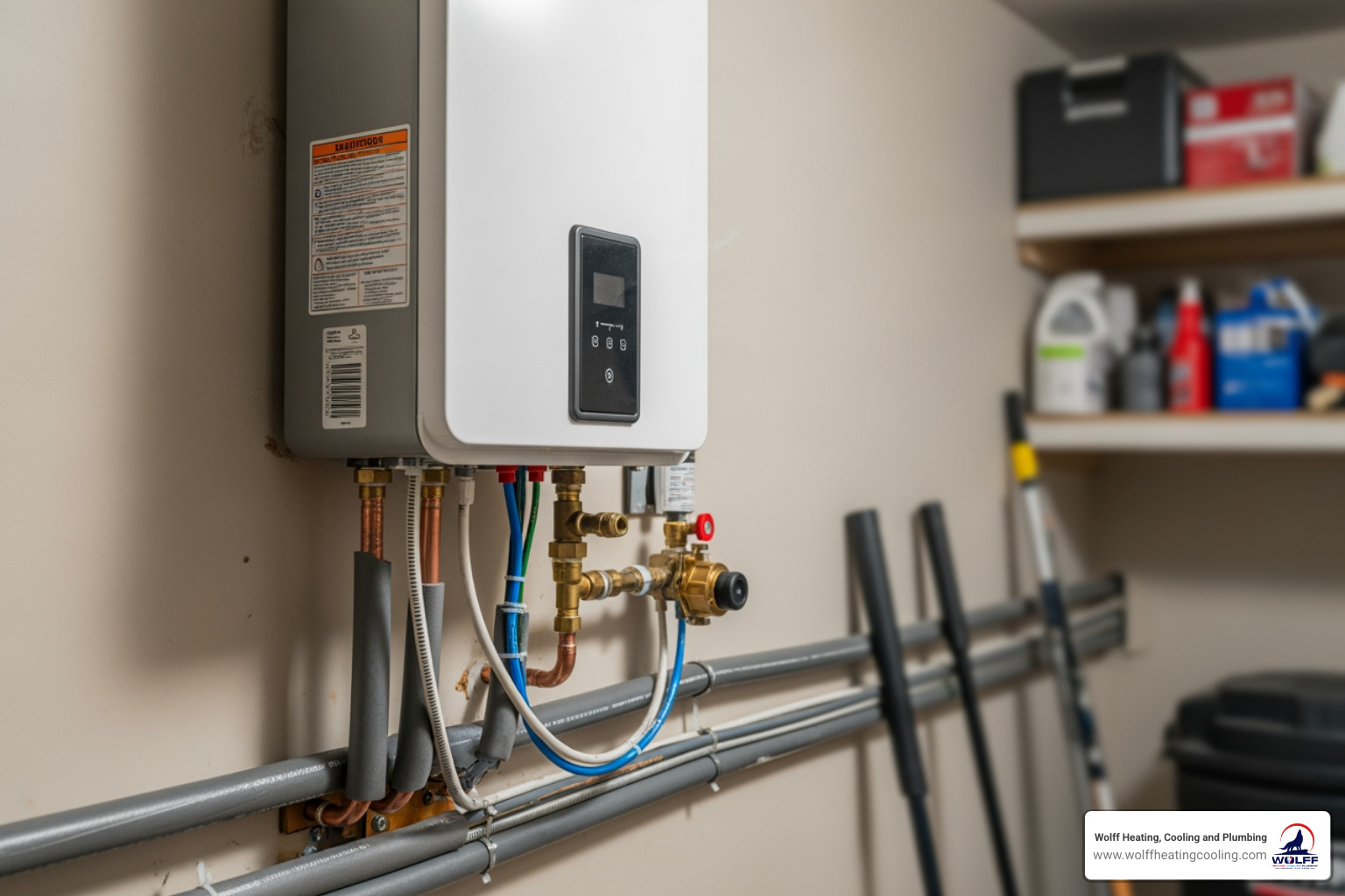 Infographic comparing traditional tank water heater versus tankless water heater installation, showing side-by-side diagrams of a large storage tank system with standby heat loss versus a compact wall-mounted tankless unit with on-demand heating, highlighting key differences in energy efficiency (34% reduction), lifespan (20 years vs 10-15 years), space requirements, installation complexity including gas line upgrades and venting requirements, and flow rate considerations for Bernalillo's altitude - tankless water heater installation bernalillo nm Infographic comparing traditional tank water heater versus tankless water heater installation, showing side-by-side diagrams of a large storage tank system with standby heat loss versus a compact wall-mounted tankless unit with on-demand heating, highlighting key differences in energy efficiency (34% reduction), lifespan (20 years vs 10-15 years), space requirements, installation complexity including gas line upgrades and venting requirements, and flow rate considerations for Bernalillo's altitude - tankless water heater installation bernalillo nm