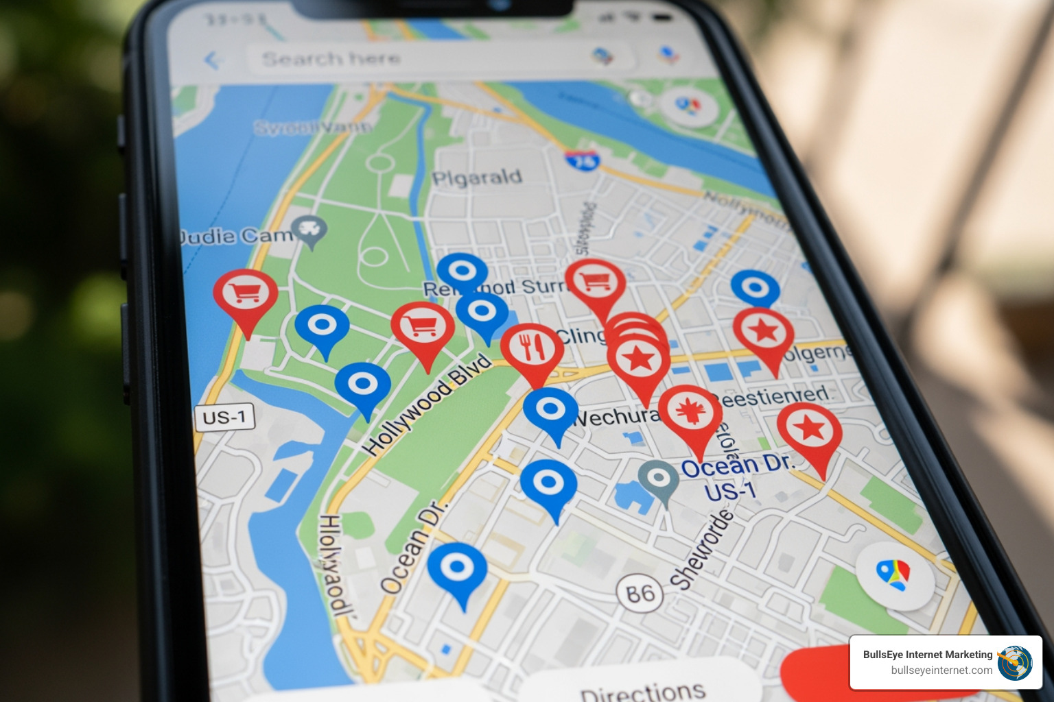 Google Maps showing local businesses in Hollywood, FL - SEO services Hollywood FL