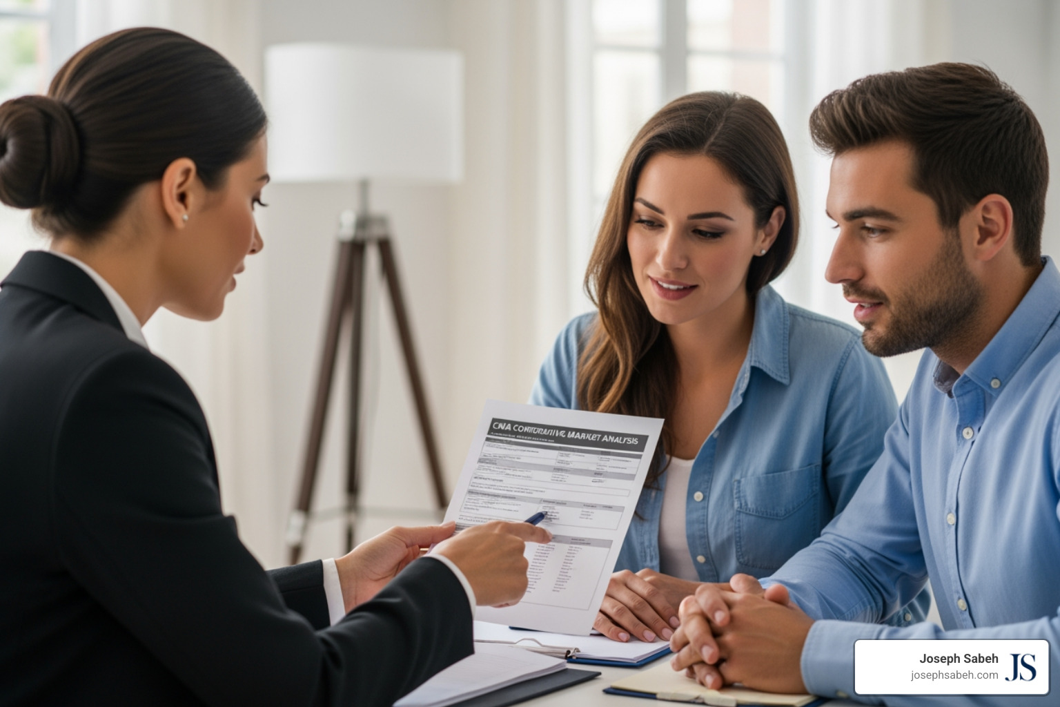 a real estate agent showing a CMA report to clients - comparables