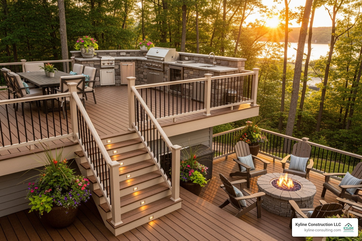 multi-level deck with a built-in outdoor kitchen and fire pit area - deck renovation ideas multi-level deck with a built-in outdoor kitchen and fire pit area - deck renovation ideas
