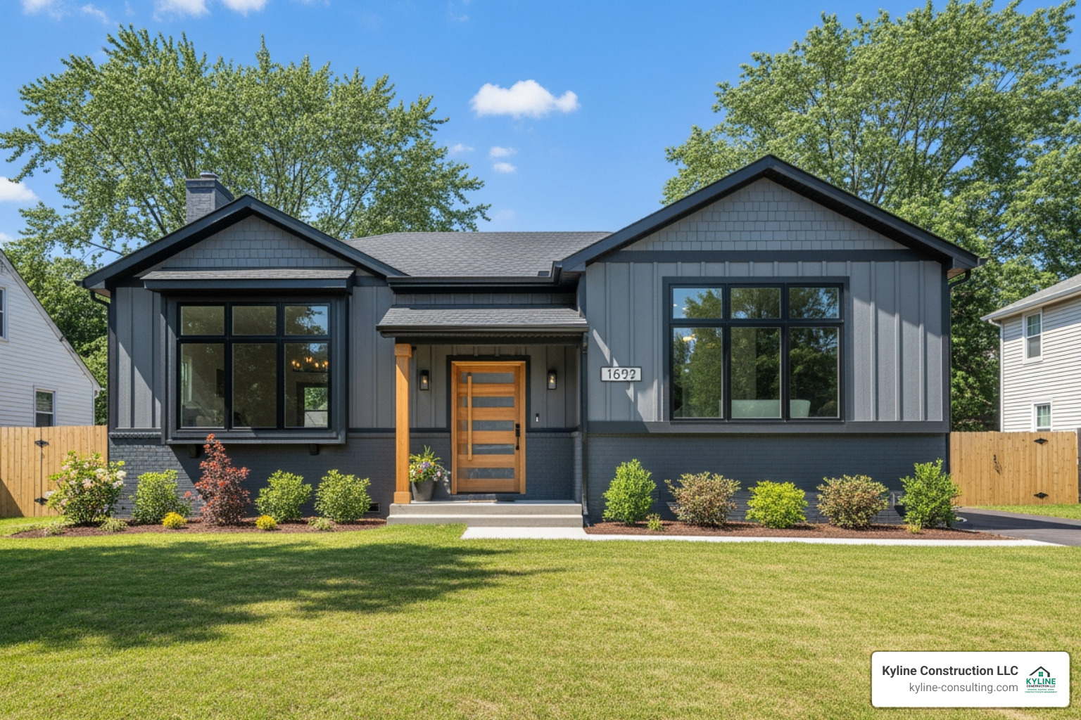 beautifully renovated home with new siding, windows, and modern front door - house exterior renovation beautifully renovated home with new siding, windows, and modern front door - house exterior renovation