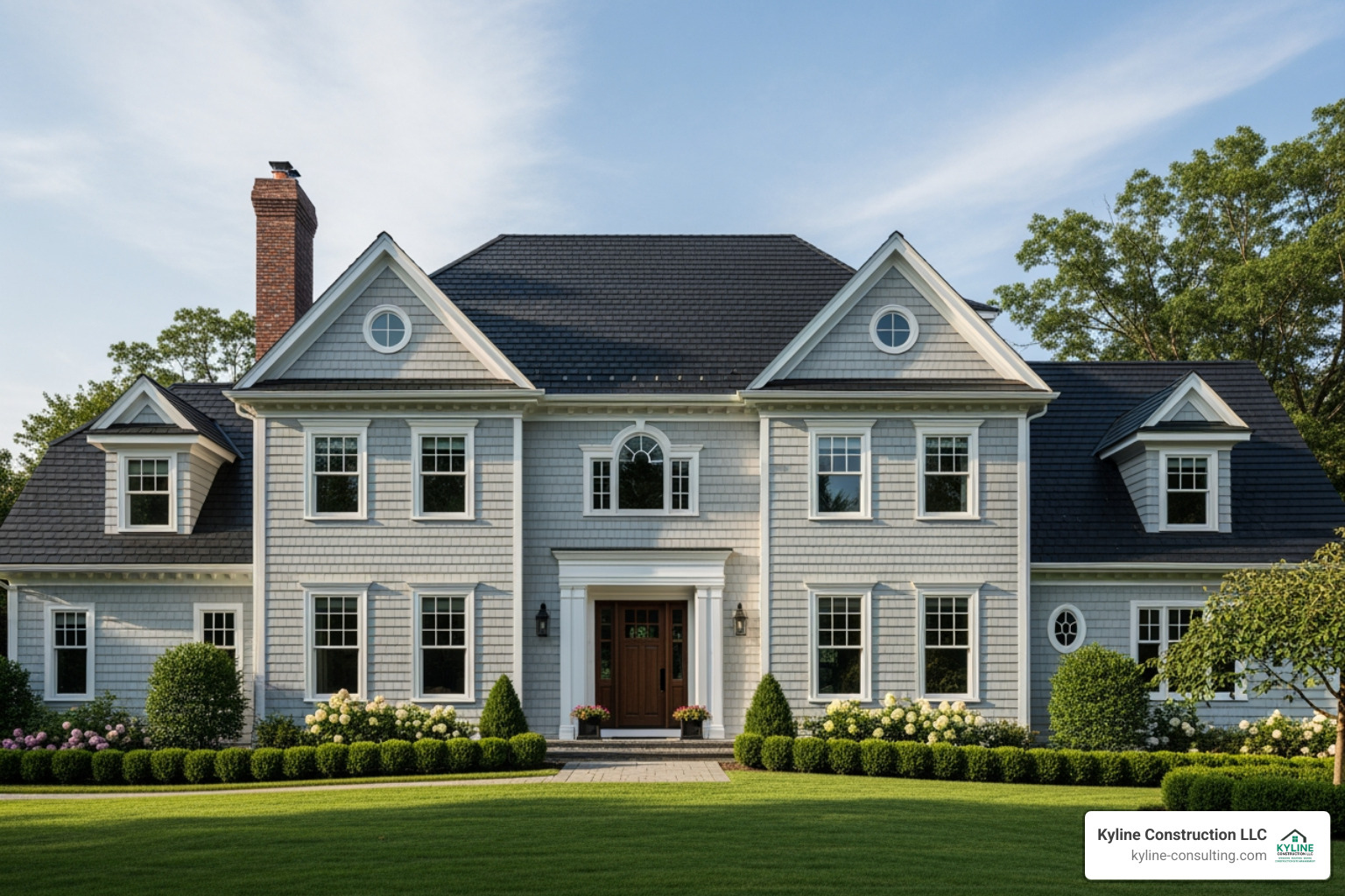 Home with new fiber cement siding and architectural shingle roof - colonial exterior renovation