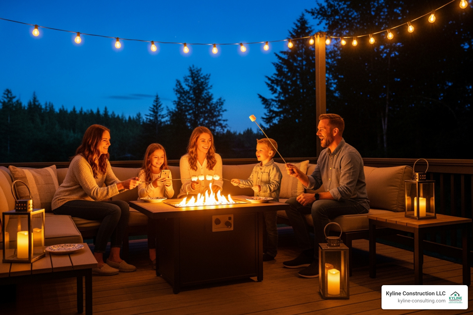 family enjoying evening on a well-lit deck - deck lighting ideas family enjoying evening on a well-lit deck - deck lighting ideas