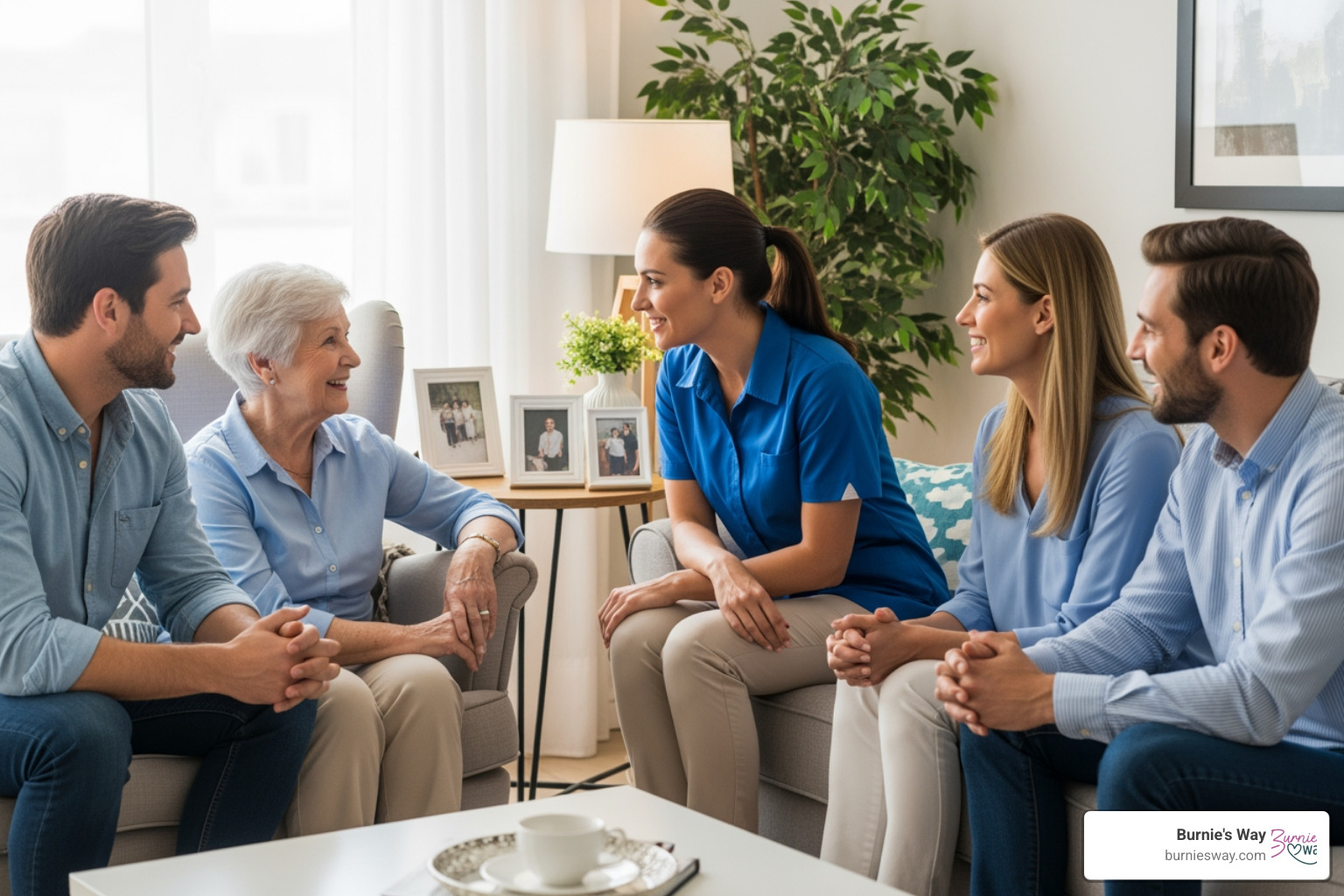 a family having a positive conversation with a potential support professional - private elder care services