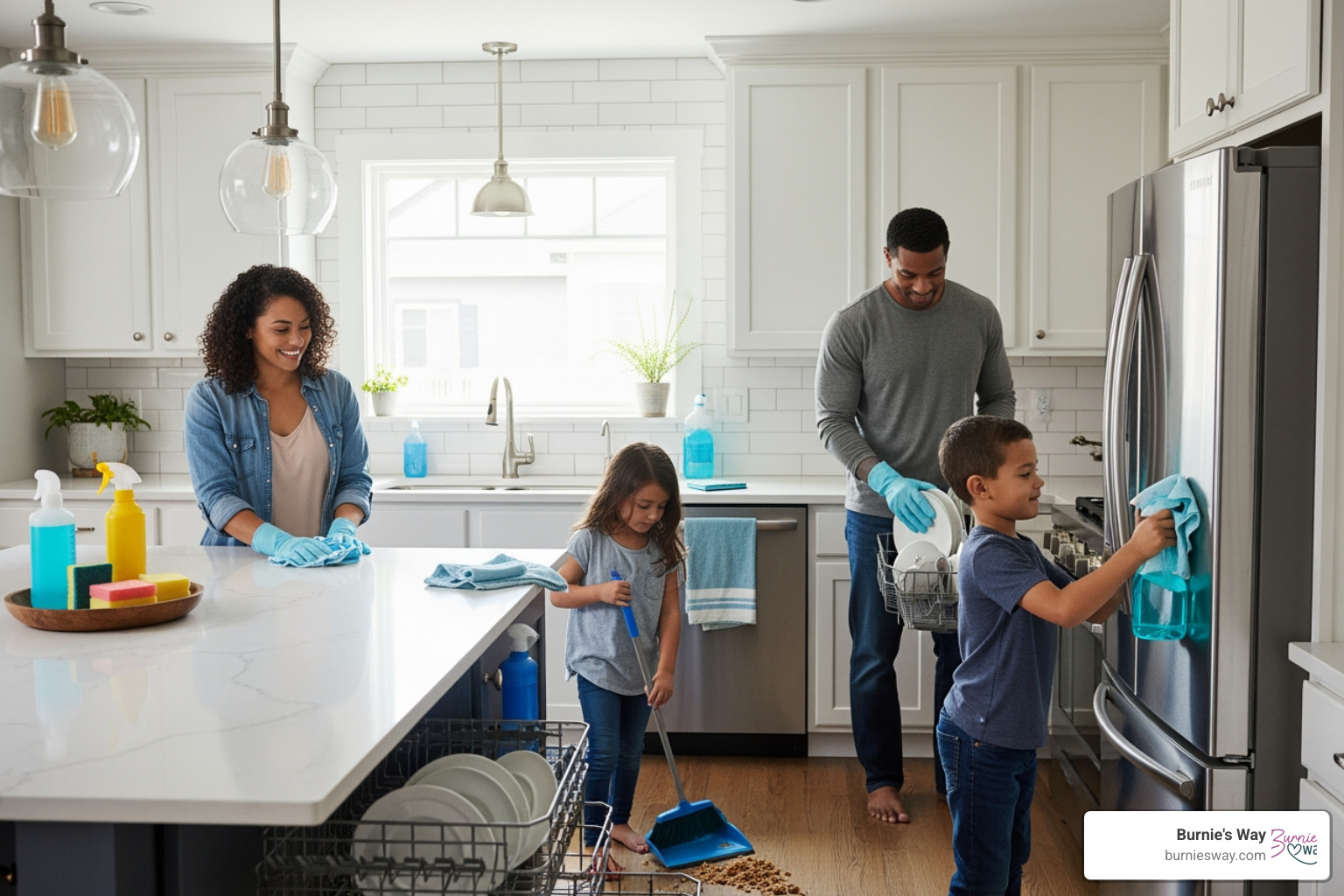 family cleaning kitchen - household chores help