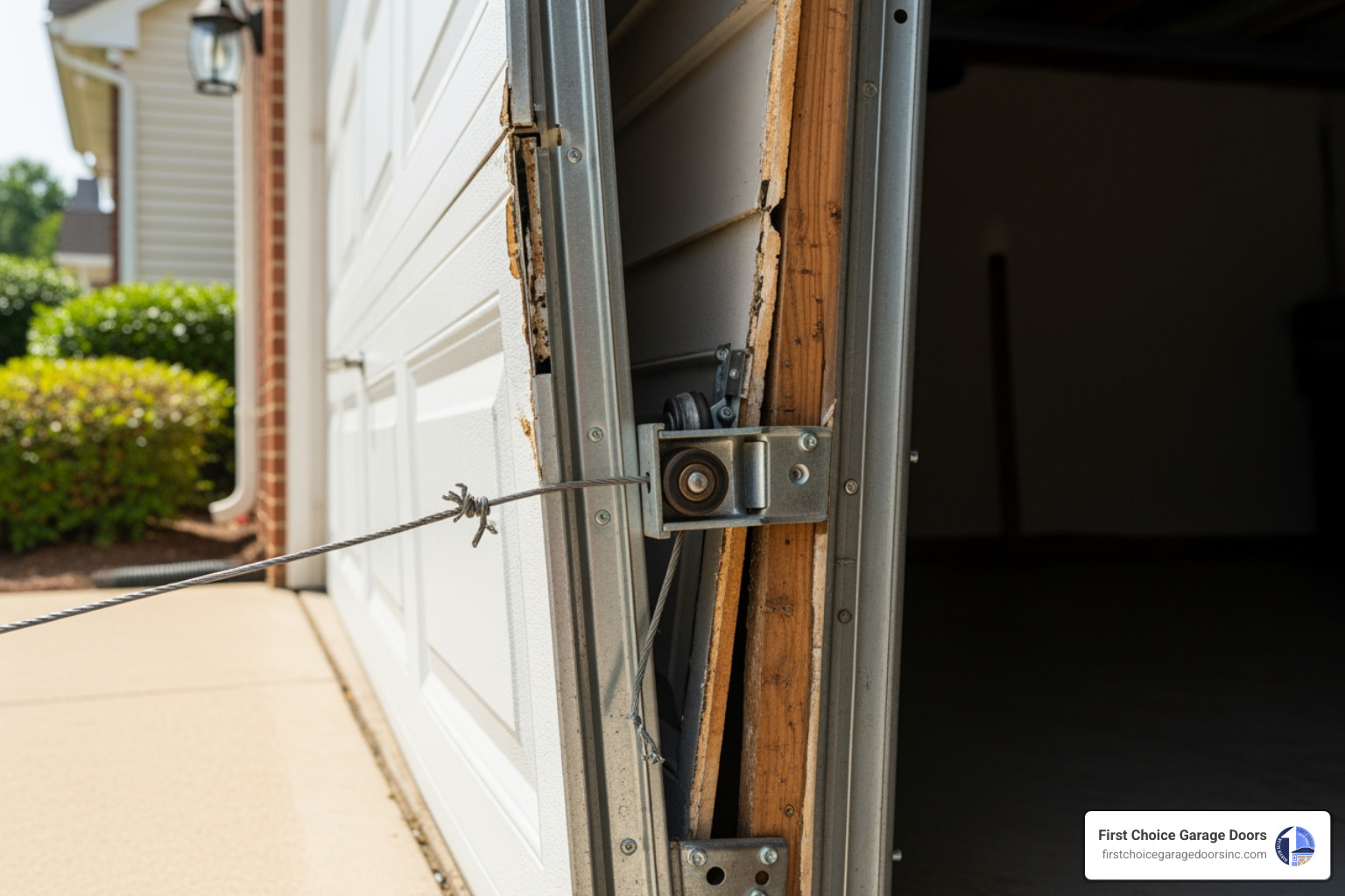 Infographic showing the main components of a garage door system including torsion springs at the top, extension springs on the sides, steel cables running vertically, metal tracks on both sides, rollers within the tracks, door panels in sections, and the garage door opener motor mounted to the ceiling with a drive mechanism - garage door repair in columbia md Infographic showing the main components of a garage door system including torsion springs at the top, extension springs on the sides, steel cables running vertically, metal tracks on both sides, rollers within the tracks, door panels in sections, and the garage door opener motor mounted to the ceiling with a drive mechanism - garage door repair in columbia md
