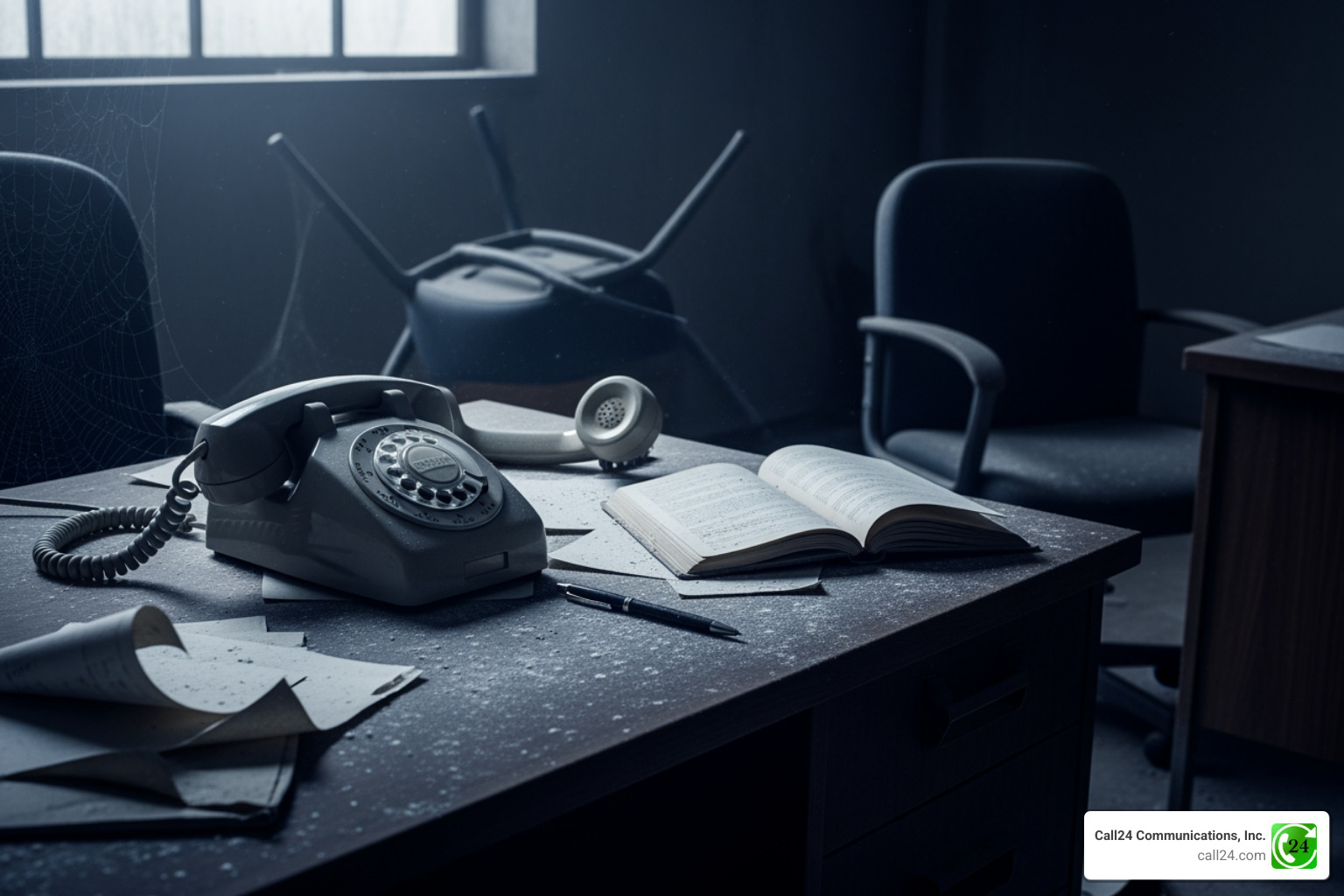 phone ringing unanswered in a dark office - after hours answering service for small business