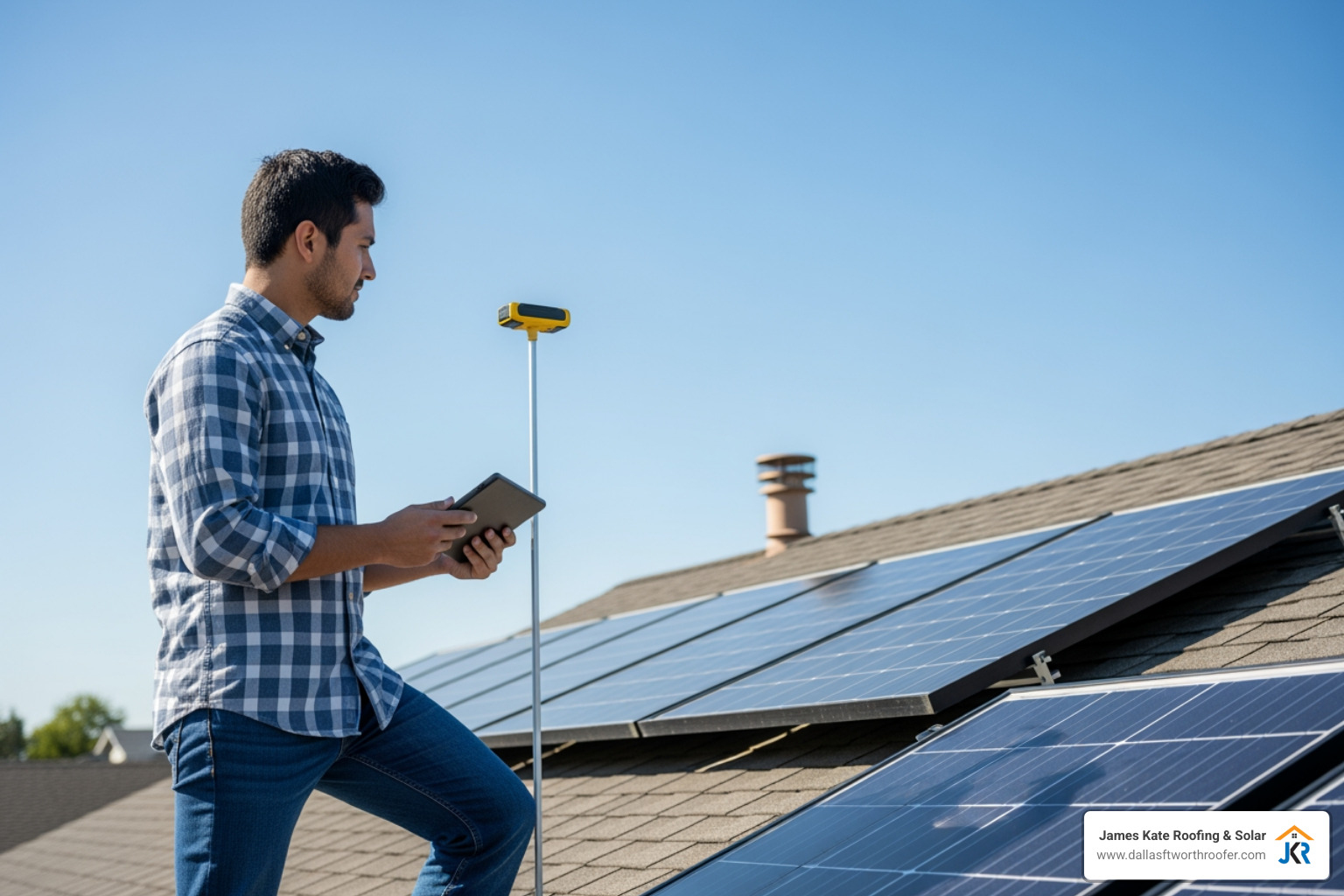 solar professional assessing a roof for solar potential - roof top solar systems solar professional assessing a roof for solar potential - roof top solar systems