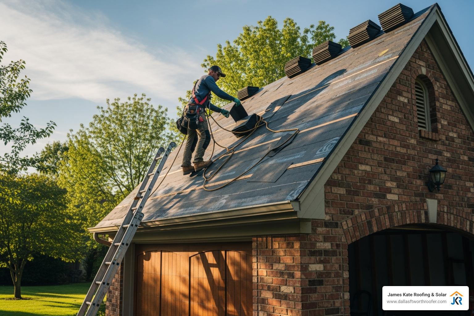 roofer working on a steep-pitched garage roof - cost to reroof a garage roofer working on a steep-pitched garage roof - cost to reroof a garage