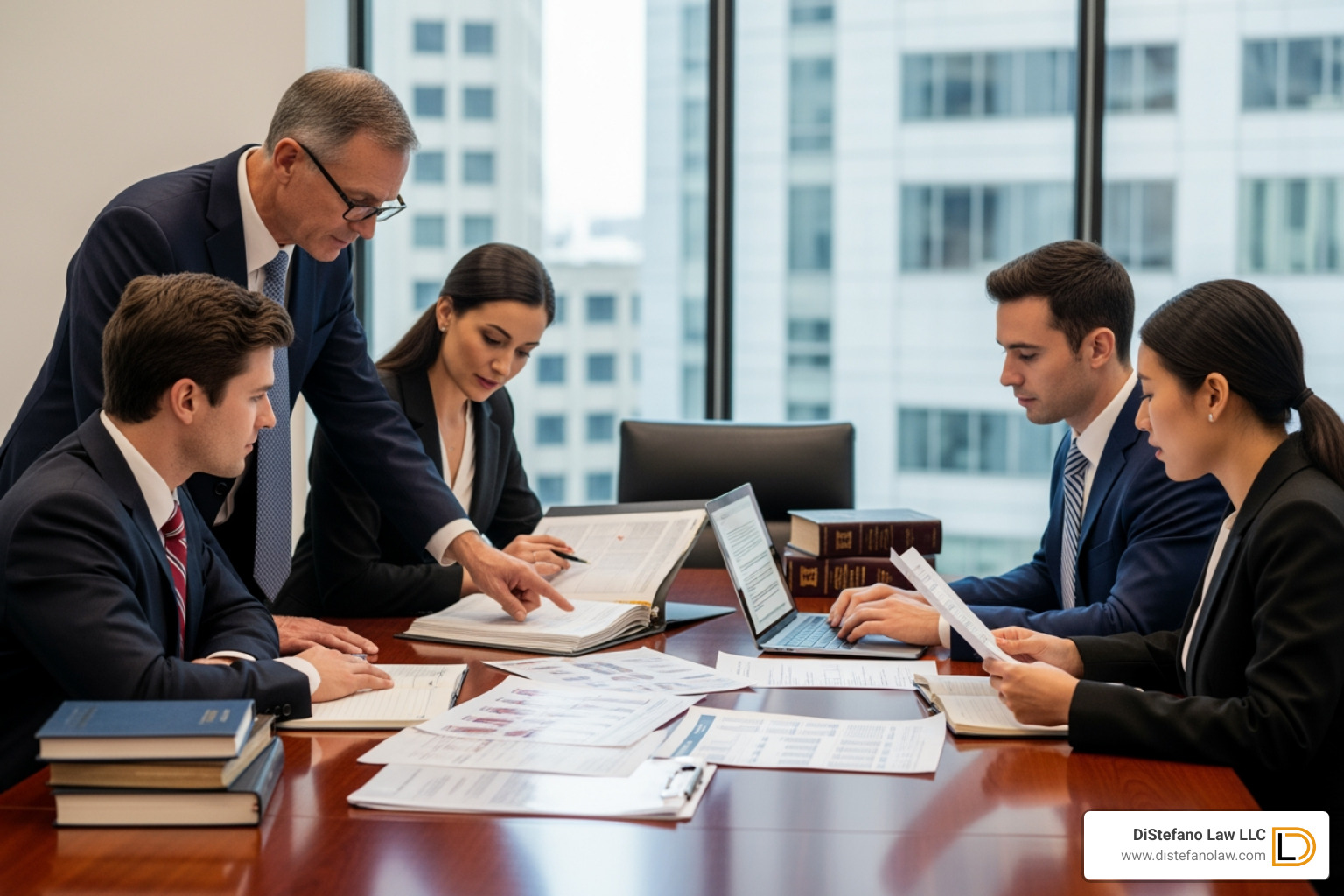Legal team collaborating on a case file with medical charts - Fort Lauderdale malpractice lawyer Legal team collaborating on a case file with medical charts - Fort Lauderdale malpractice lawyer