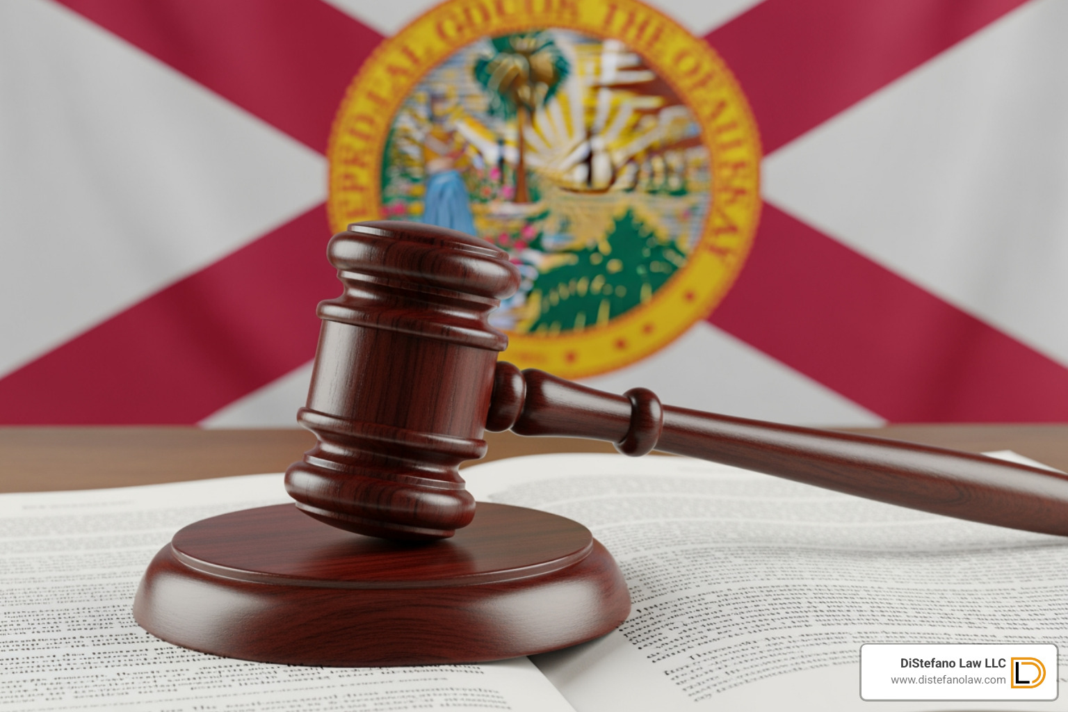gavel and Florida state flag - south florida injury law