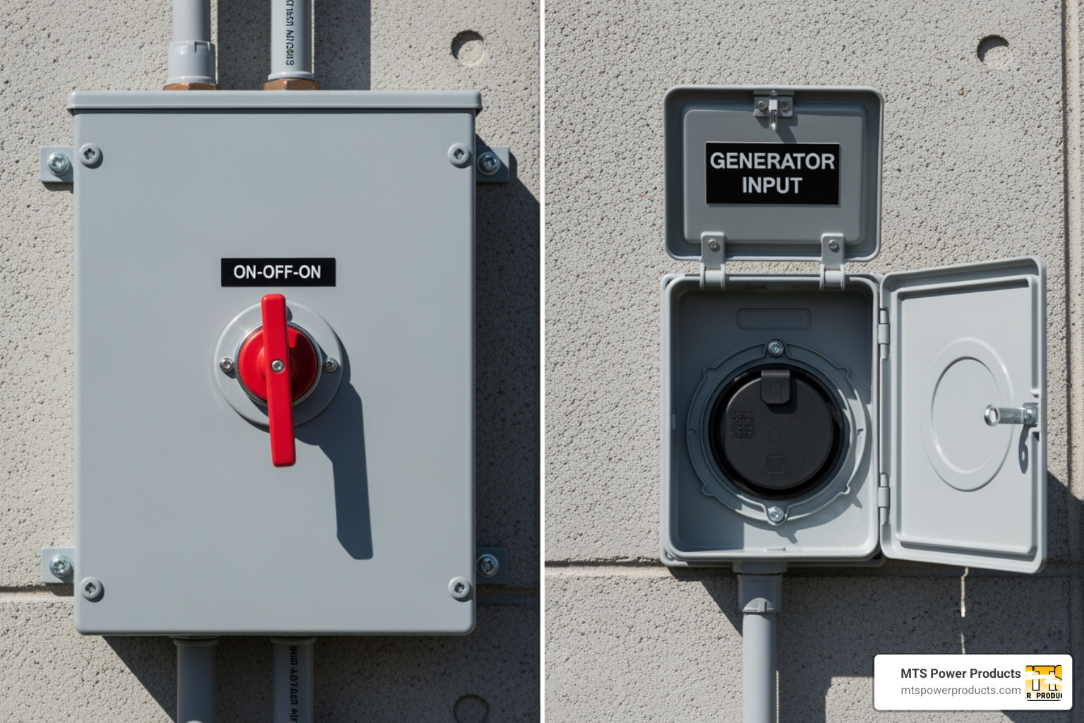 side-by-side visual comparison of a double throw switch and a generator power inlet box - double throw switch for generator