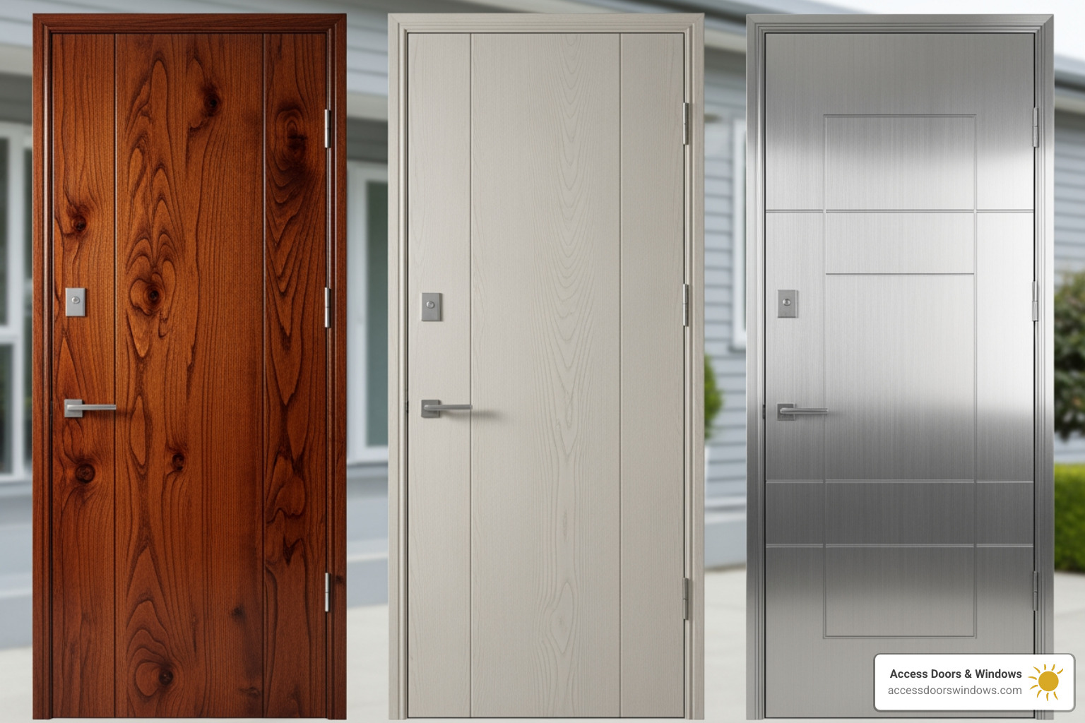 various door materials like fiberglass, wood, and aluminum side-by-side - Boca Raton door company