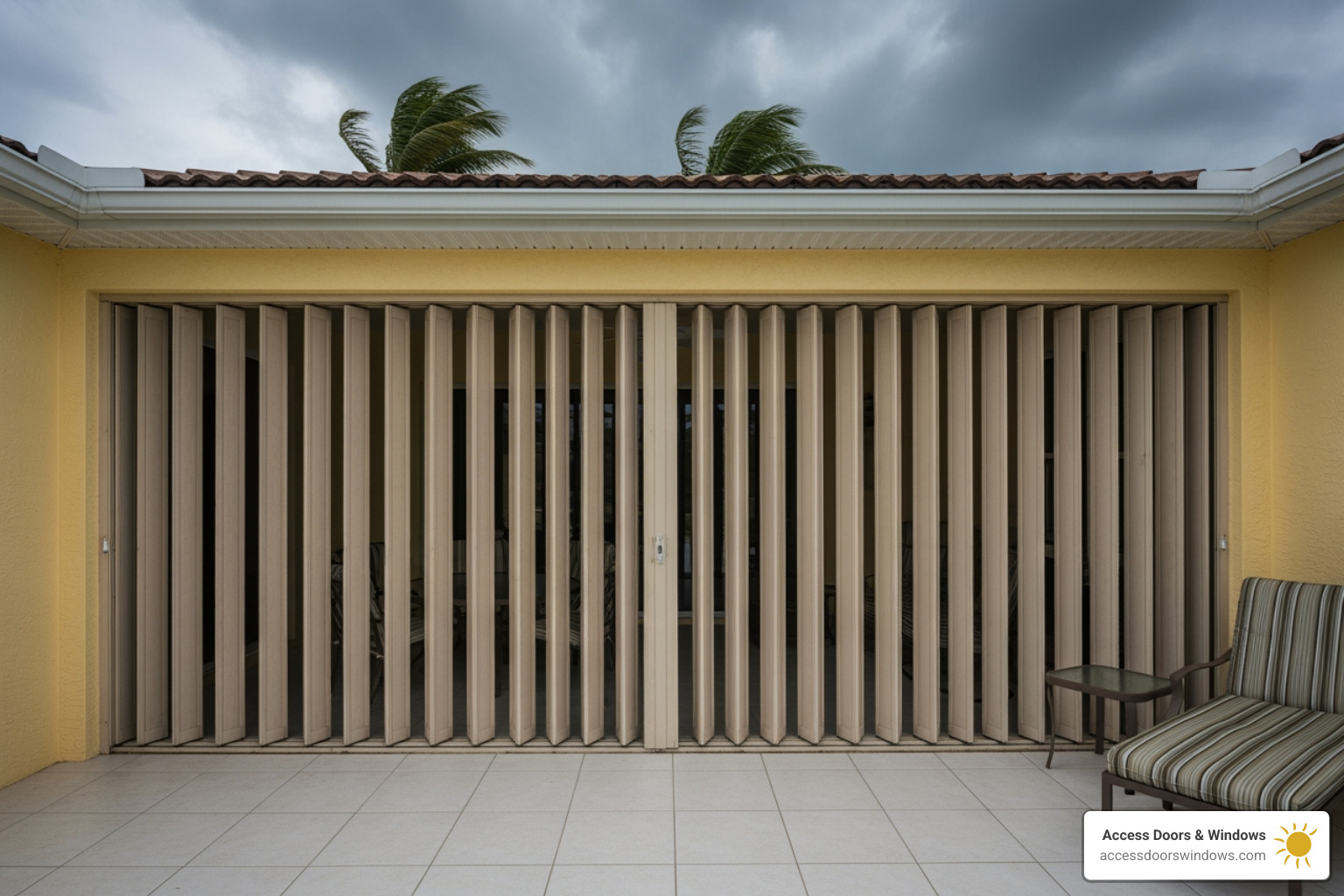 Accordion shutters on a lanai - hurricane window covers
