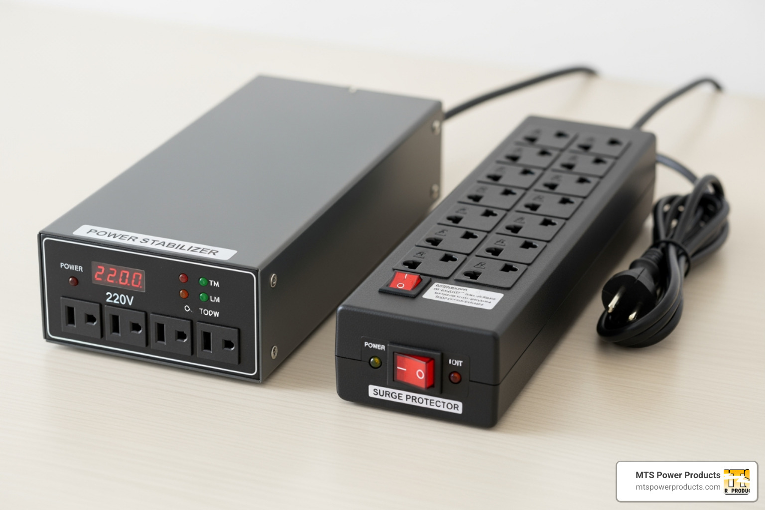 power stabilizer and a surge protector side-by-side - power stabilizer