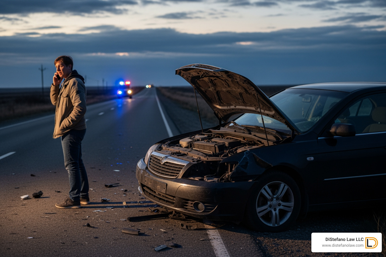 Person calling 911 at car accident scene - Fort Lauderdale personal injury