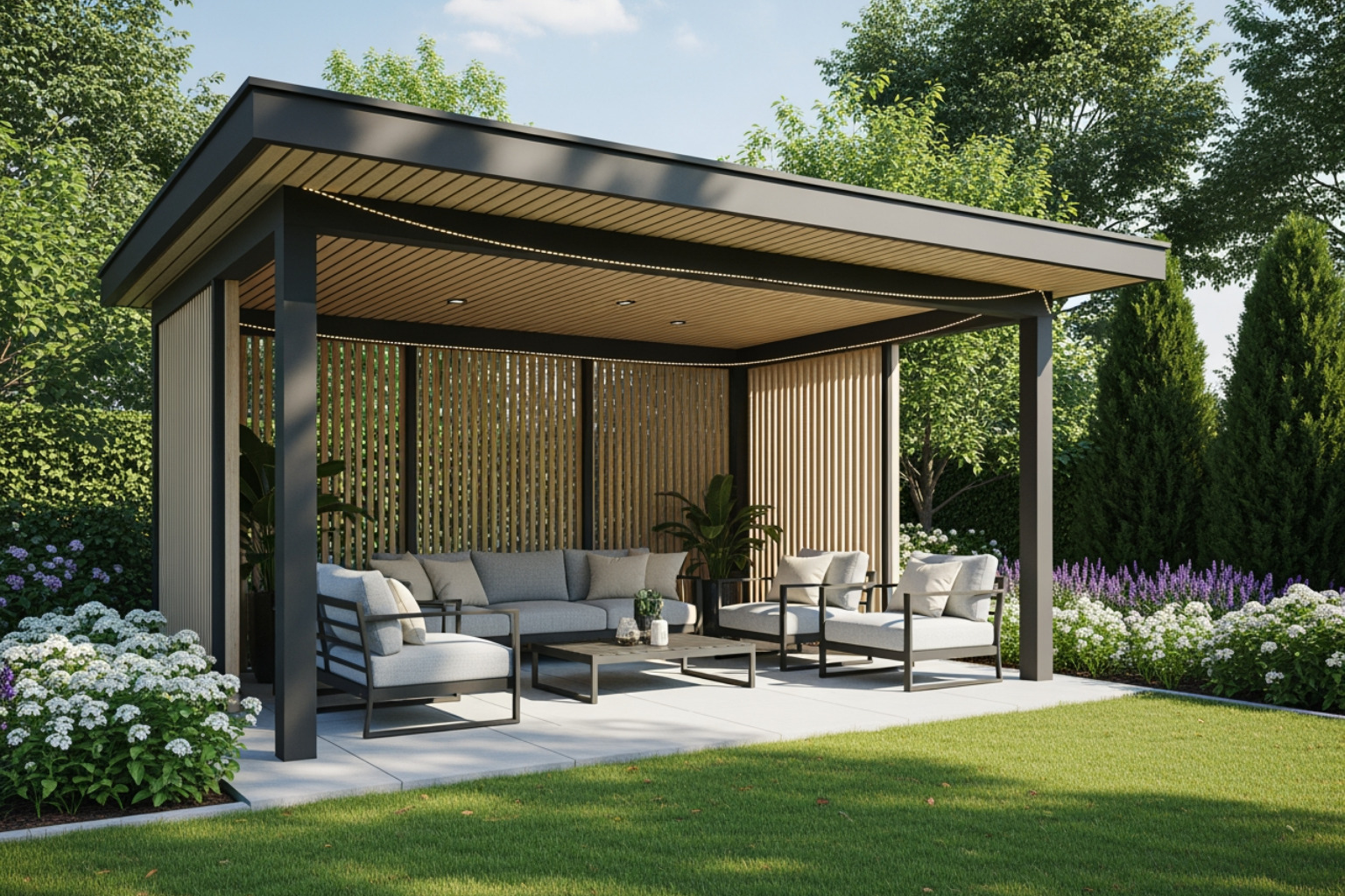 sleek, modern pavilion with clean lines and comfortable seating - modern covered outdoor living spaces sleek, modern pavilion with clean lines and comfortable seating - modern covered outdoor living spaces