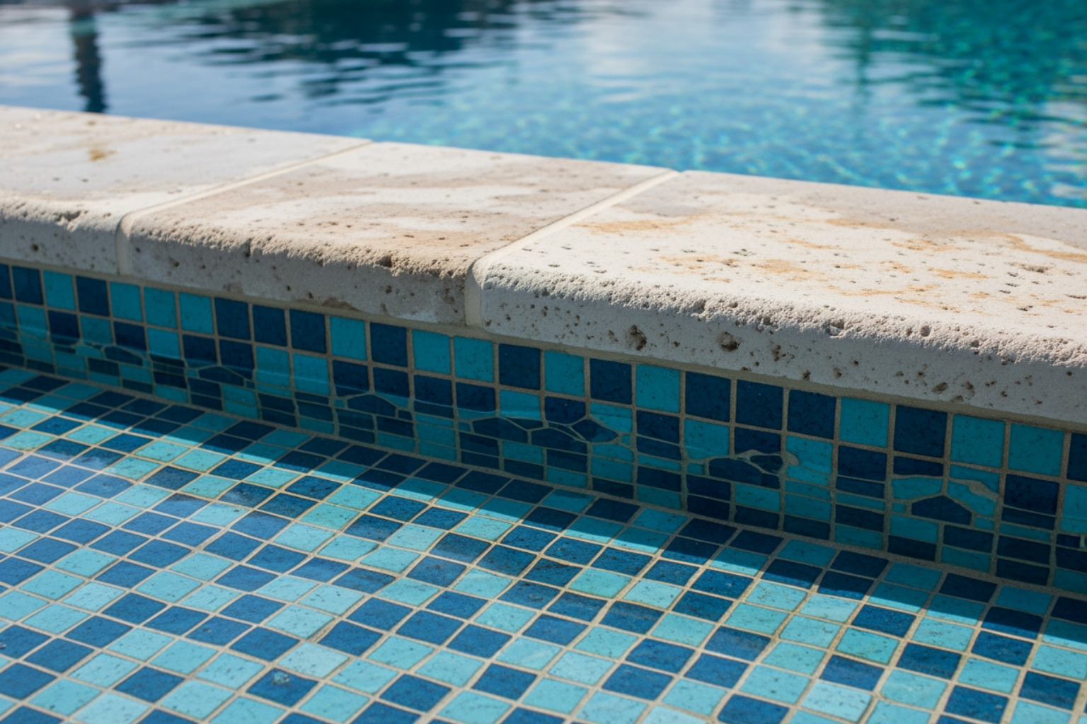 detailed tile and coping edge on a custom gunite pool - Quality pool construction detailed tile and coping edge on a custom gunite pool - Quality pool construction