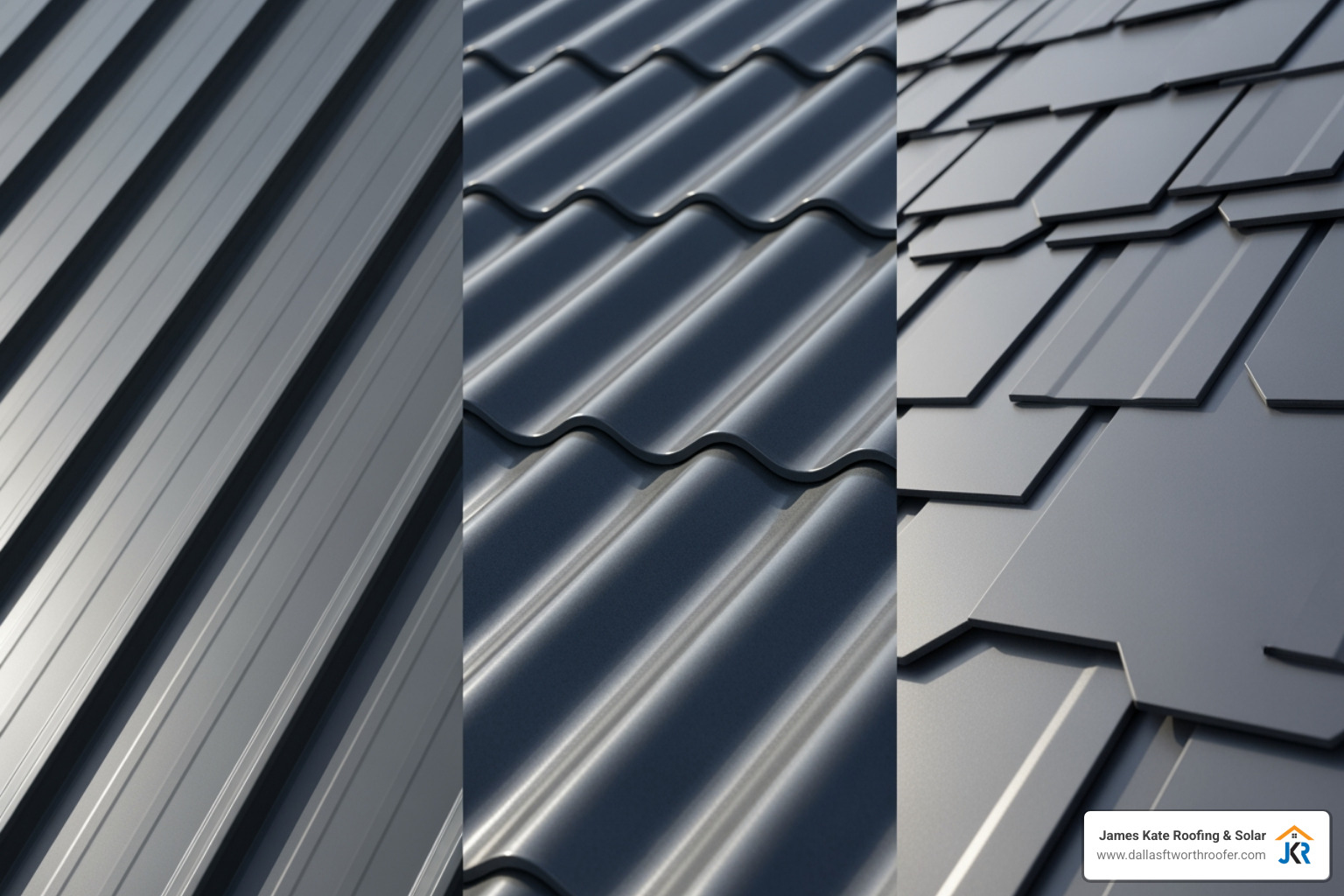 side-by-side comparison of standing seam, corrugated, and metal shingle roof profiles - best metal roofing for solar panels side-by-side comparison of standing seam, corrugated, and metal shingle roof profiles - best metal roofing for solar panels
