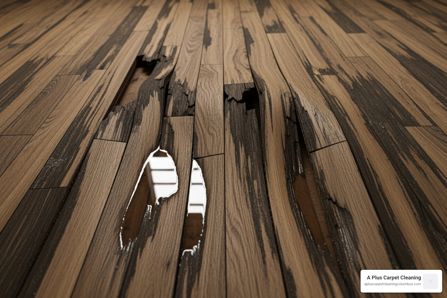 warped hardwood floor from water damage - residential floor cleaning