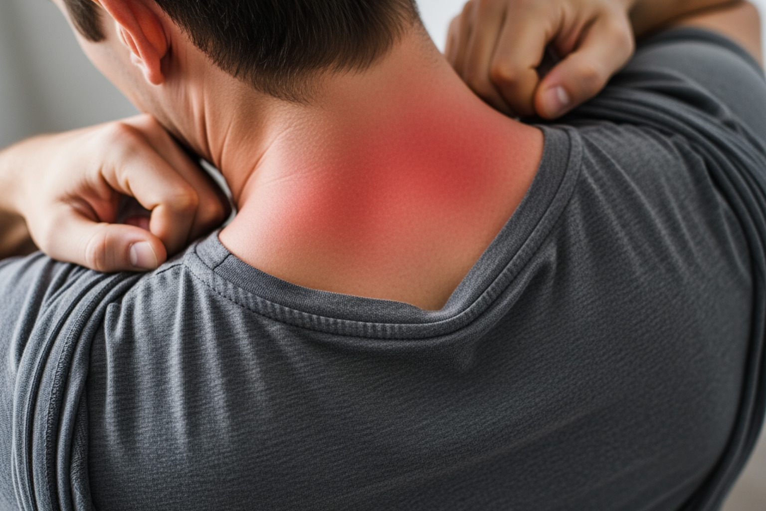 someone performing a 'thread the needle' stretch - sore upper back muscles