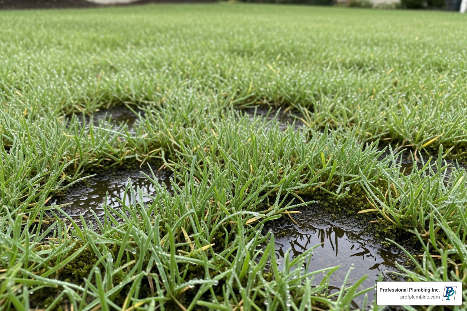 Soggy patch of grass in a yard indicating a potential sewer line leak - sewer line repair Garden Grove