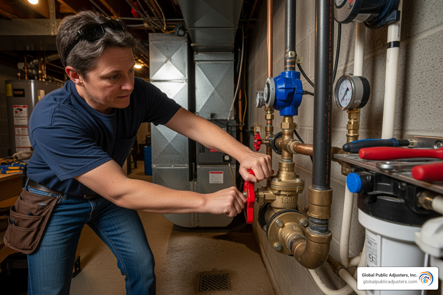 homeowner shutting off the main water valve - plumbing leak insurance claim