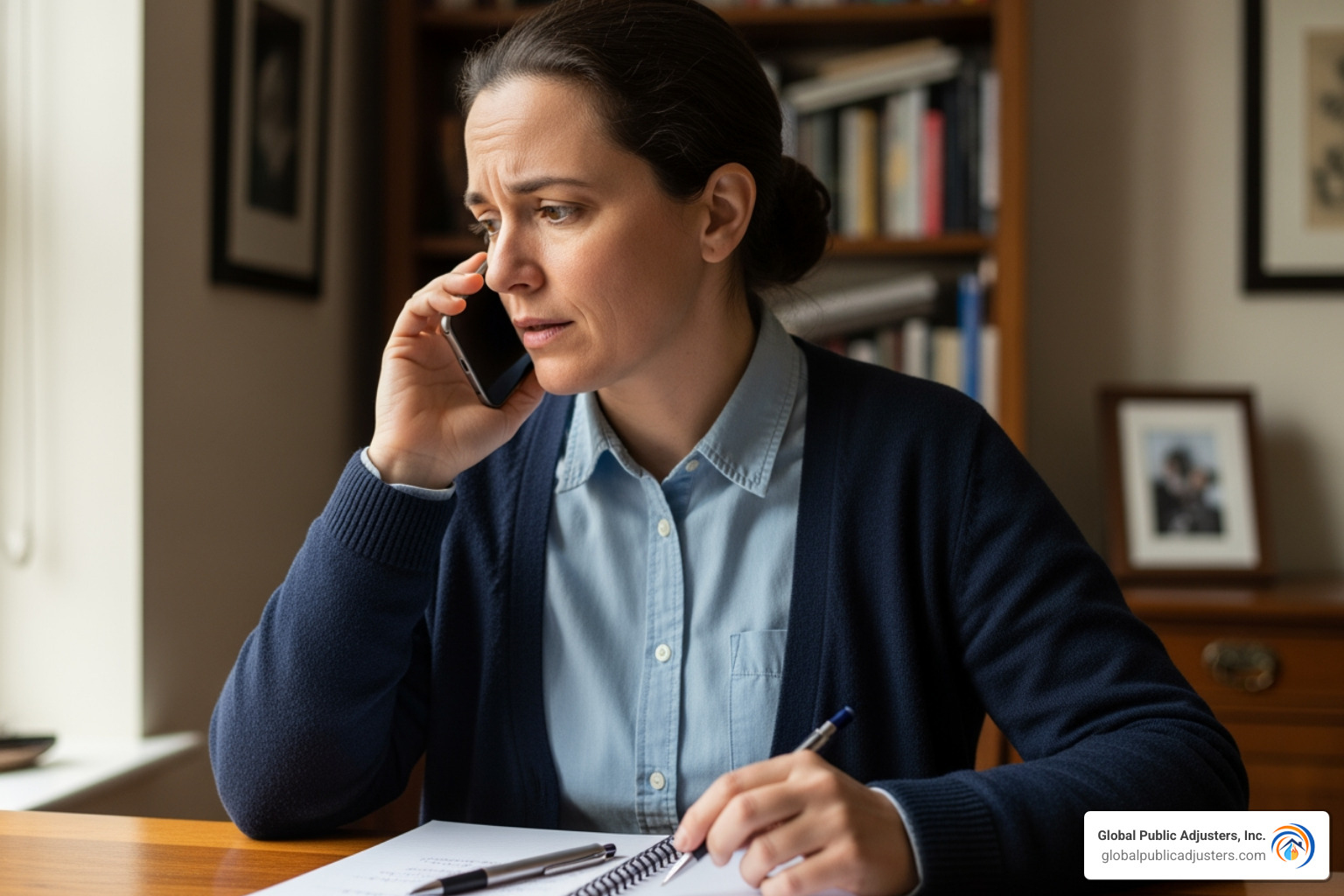person on phone with insurance agent - insurance claim water leak