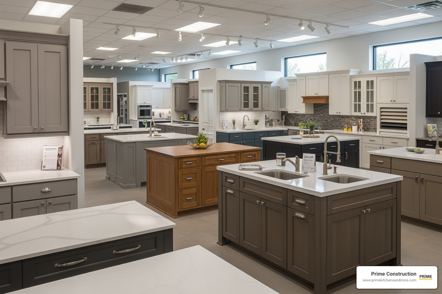 cabinet showroom displaying various door styles and finishes - cabinetry near me