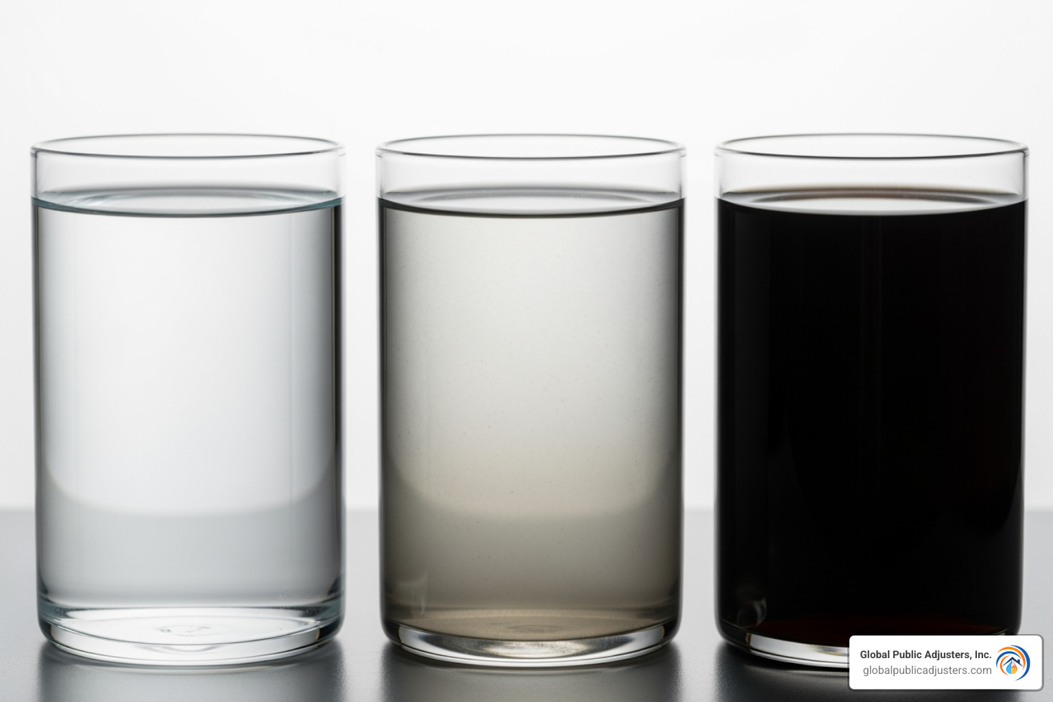 image illustrating clean, gray, and black water categories - emergency water remediation