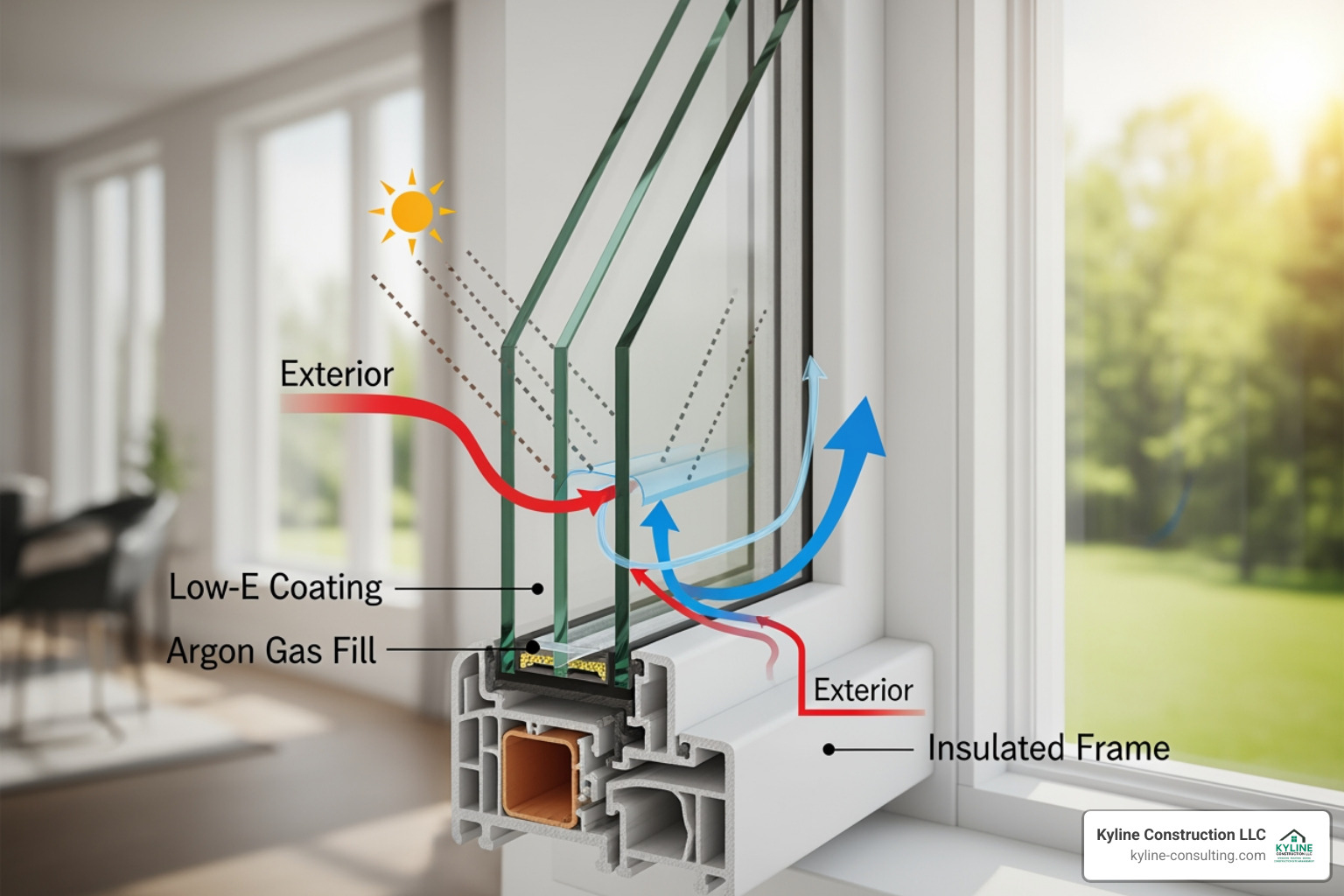 Hand pointing to an NFRC label on a window - high efficiency windows