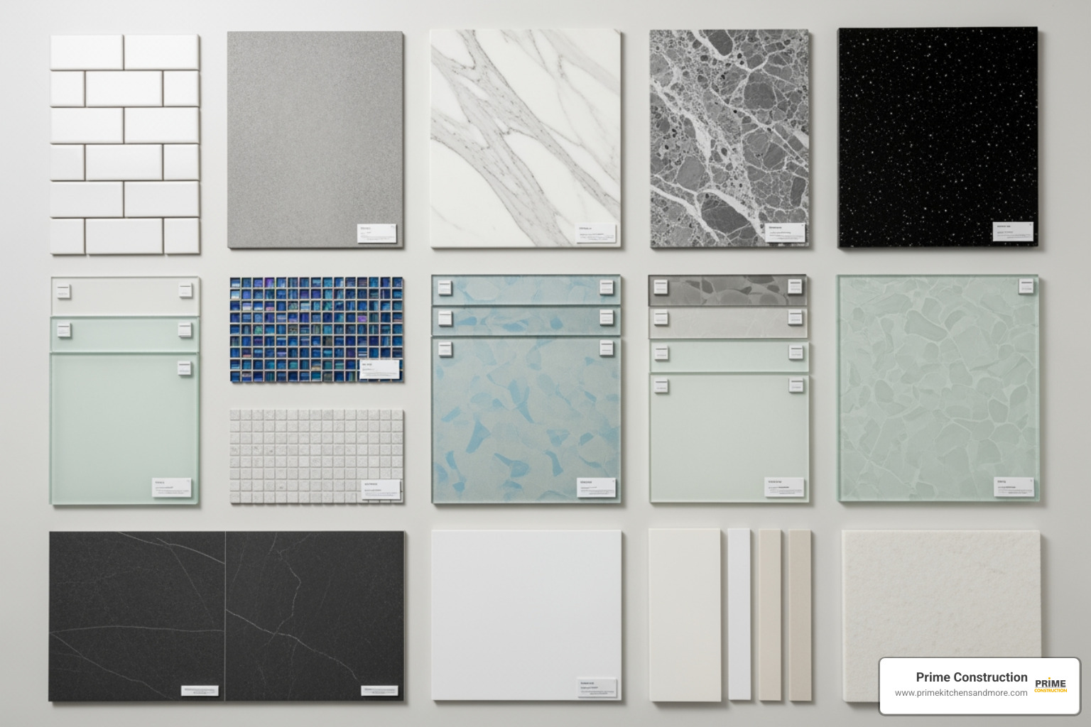 various shower material samples - tub to shower conversion