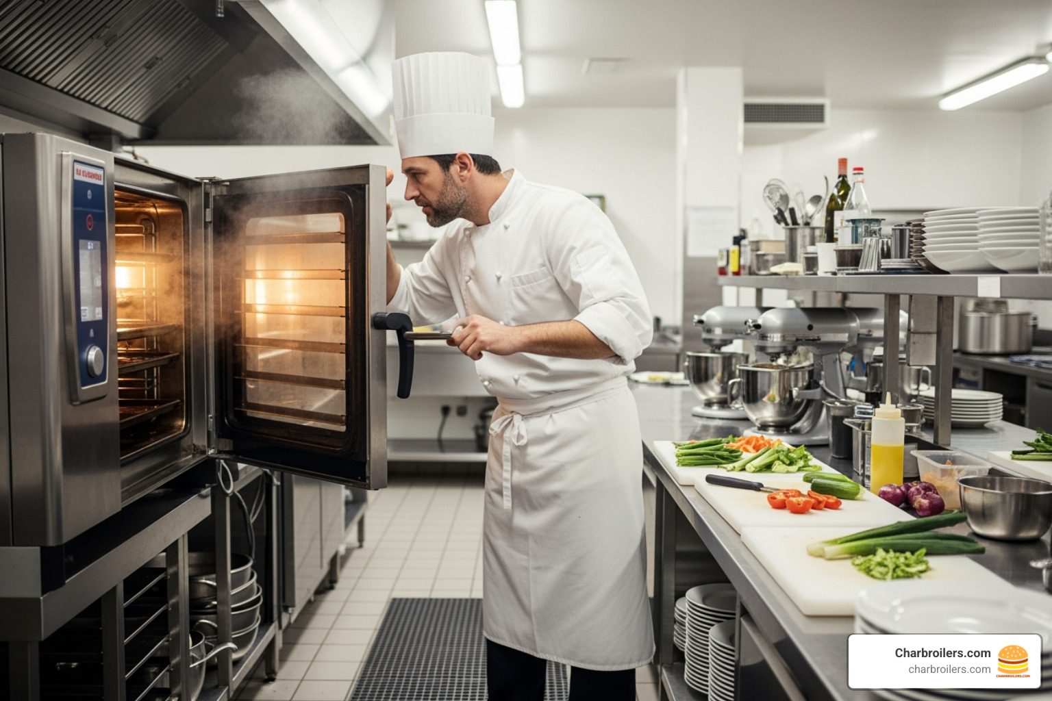 chef inspecting convection oven - nsf convection oven
