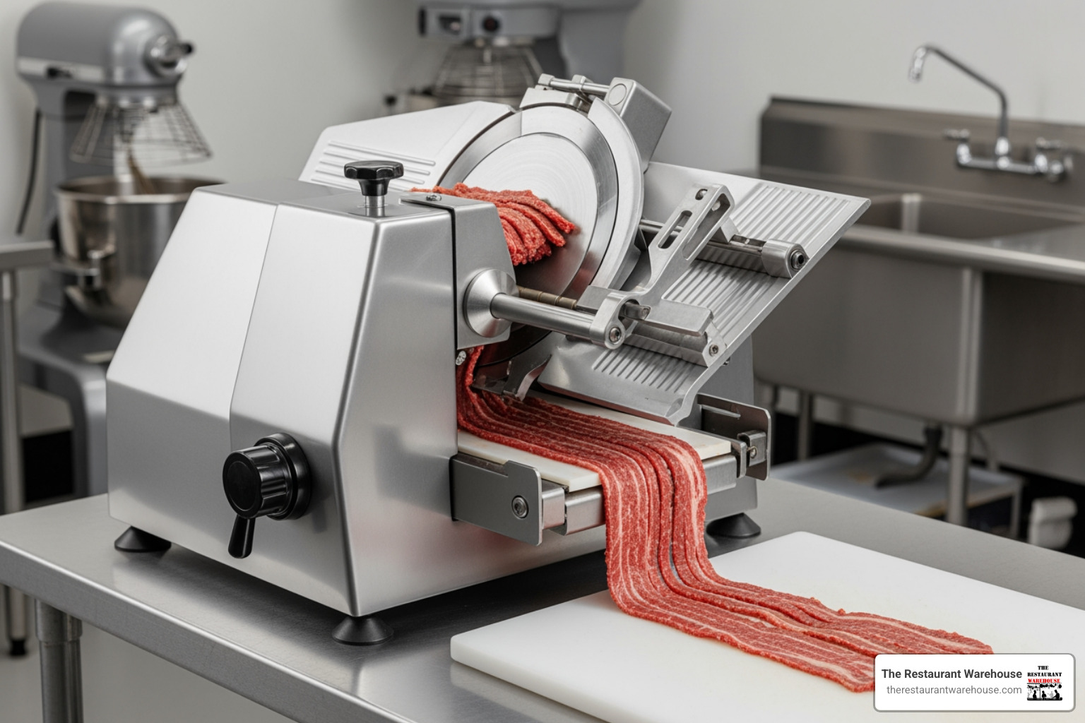 a sleek, stainless steel commercial jerky slicer operating in a clean, professional kitchen environment. - commercial jerky slicer a sleek, stainless steel commercial jerky slicer operating in a clean, professional kitchen environment. - commercial jerky slicer