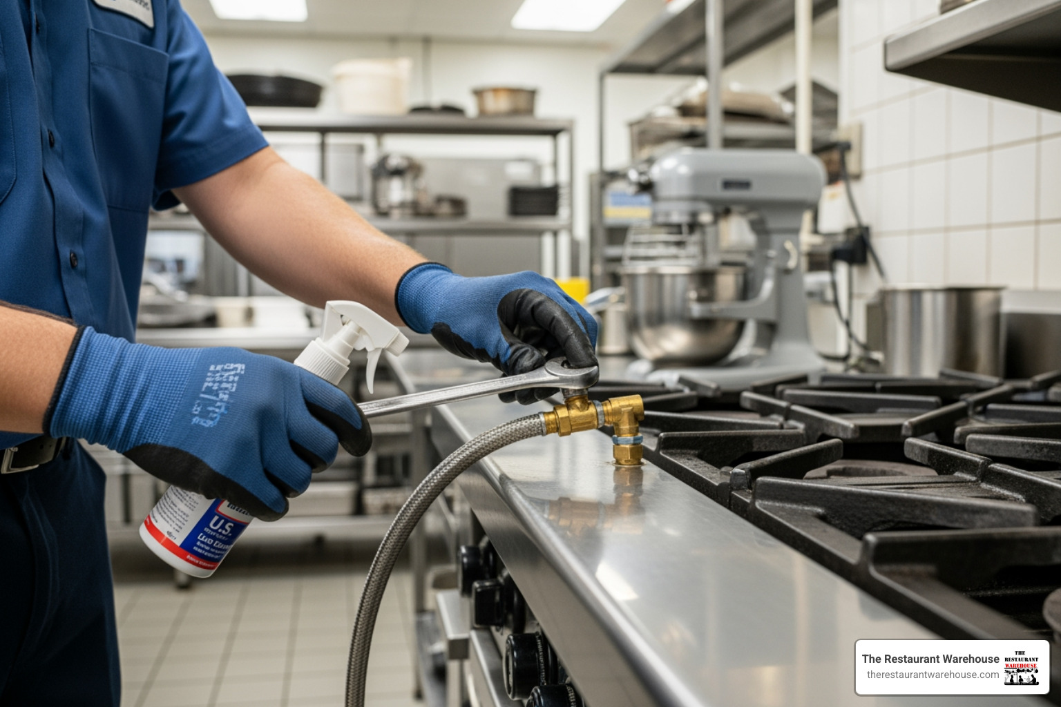 image of a technician safely inspecting a commercial gas appliance connection. - commercial gas appliances image of a technician safely inspecting a commercial gas appliance connection. - commercial gas appliances