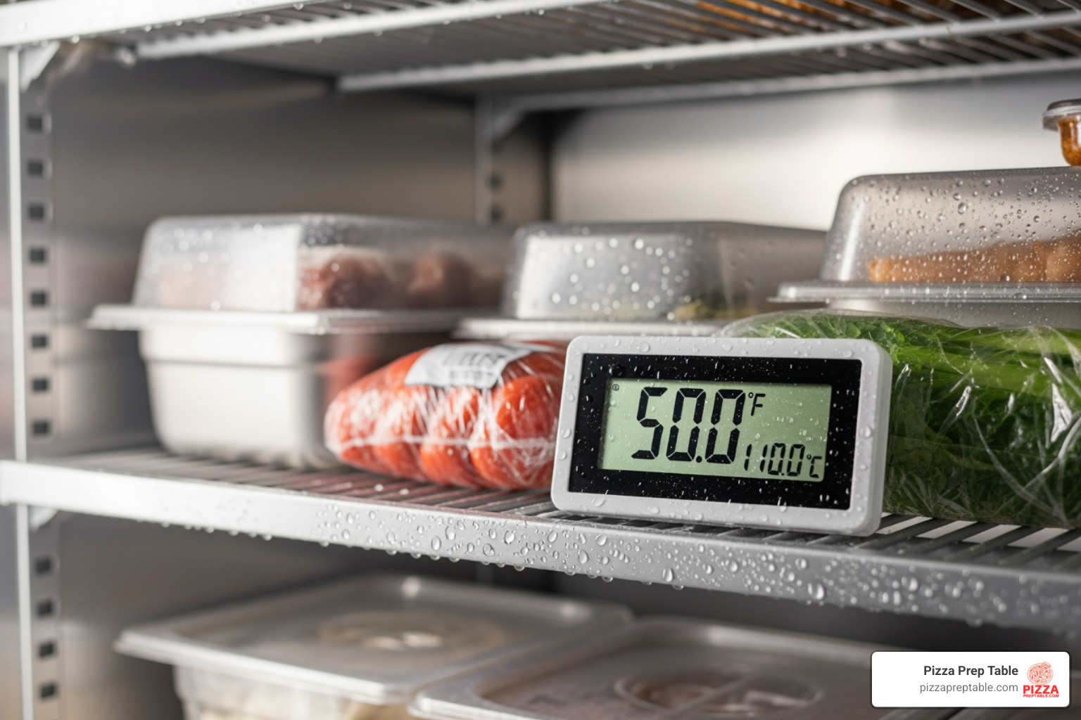 digital thermometer showing a dangerously high temperature inside a commercial fridge - commercial refrigeration repair