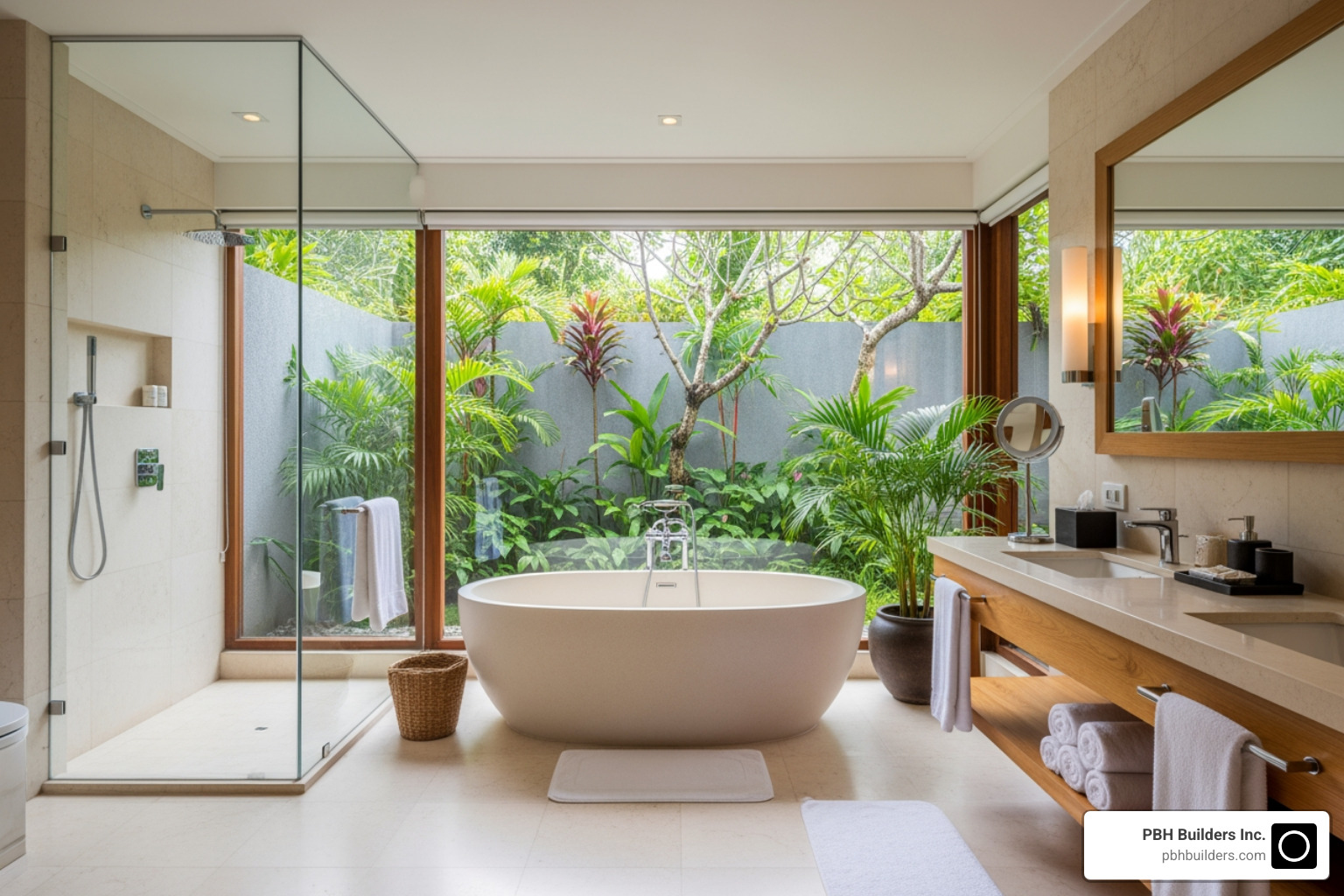 bathroom with large windows and natural light, reflecting an indoor-outdoor feel - bathroom designers san diego