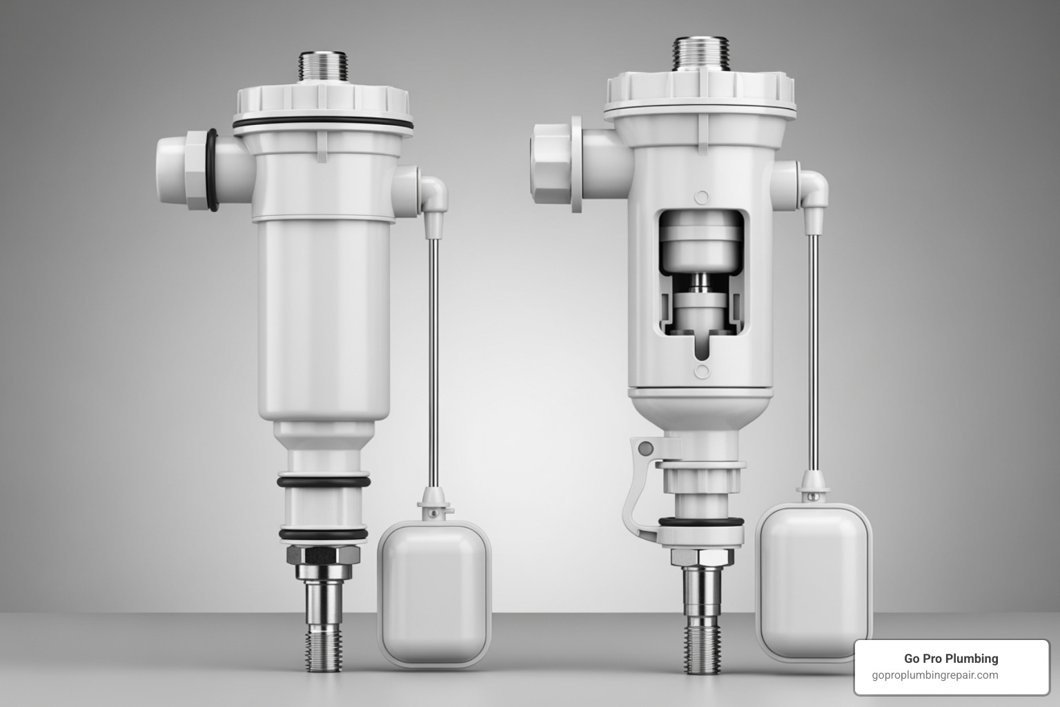 Two different universal bottom entry fill valves side-by-side - replace bottom entry fill valve