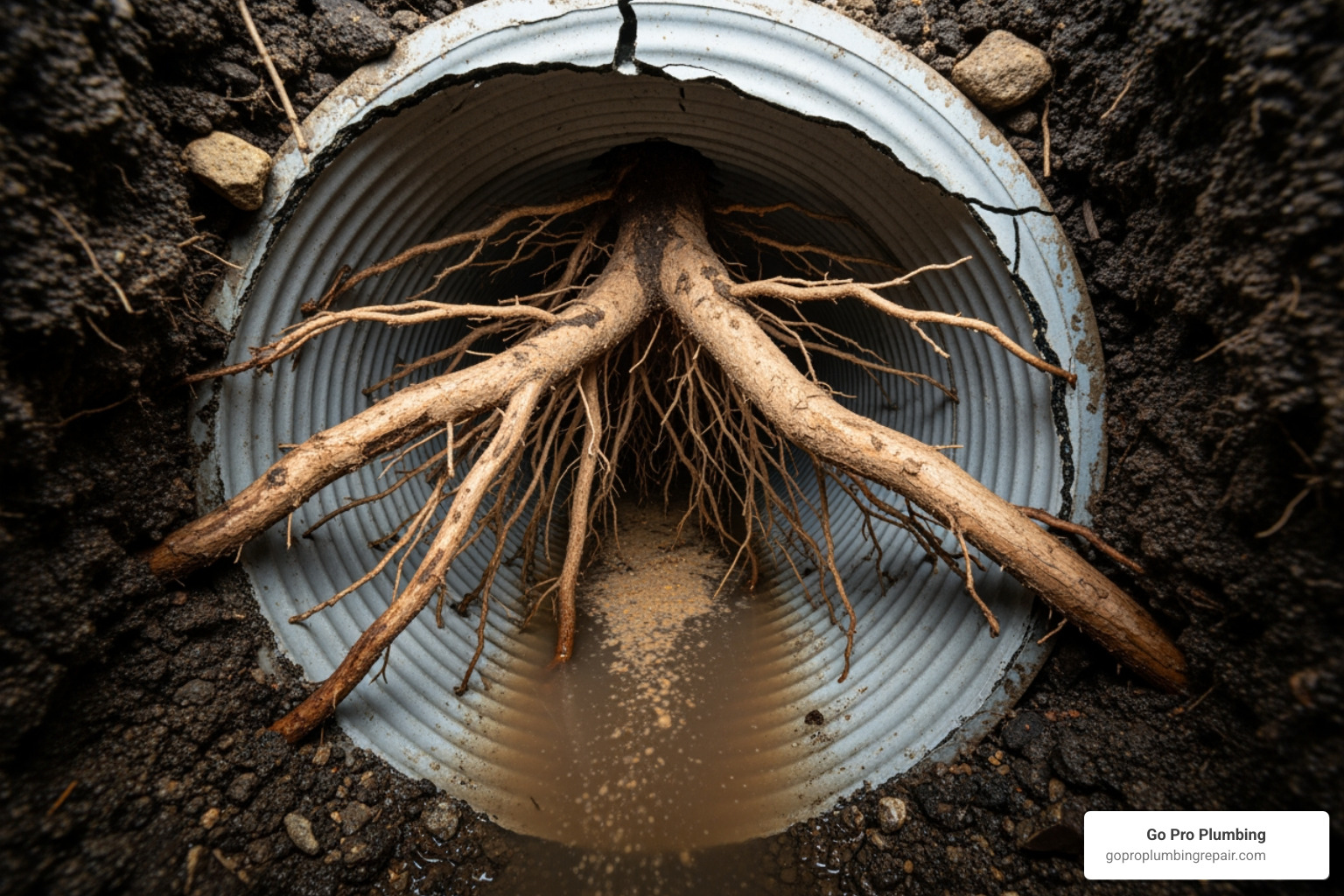 tree roots growing inside a sewer pipe - 24 hour drain cleaning near me