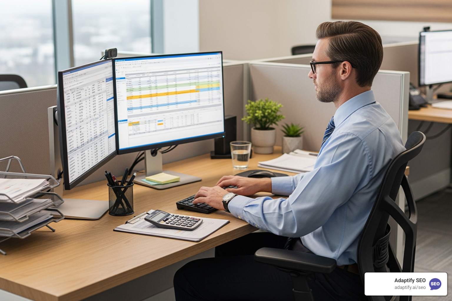 Accountant working at desk with proper ergonomics - Health insurance for accountants