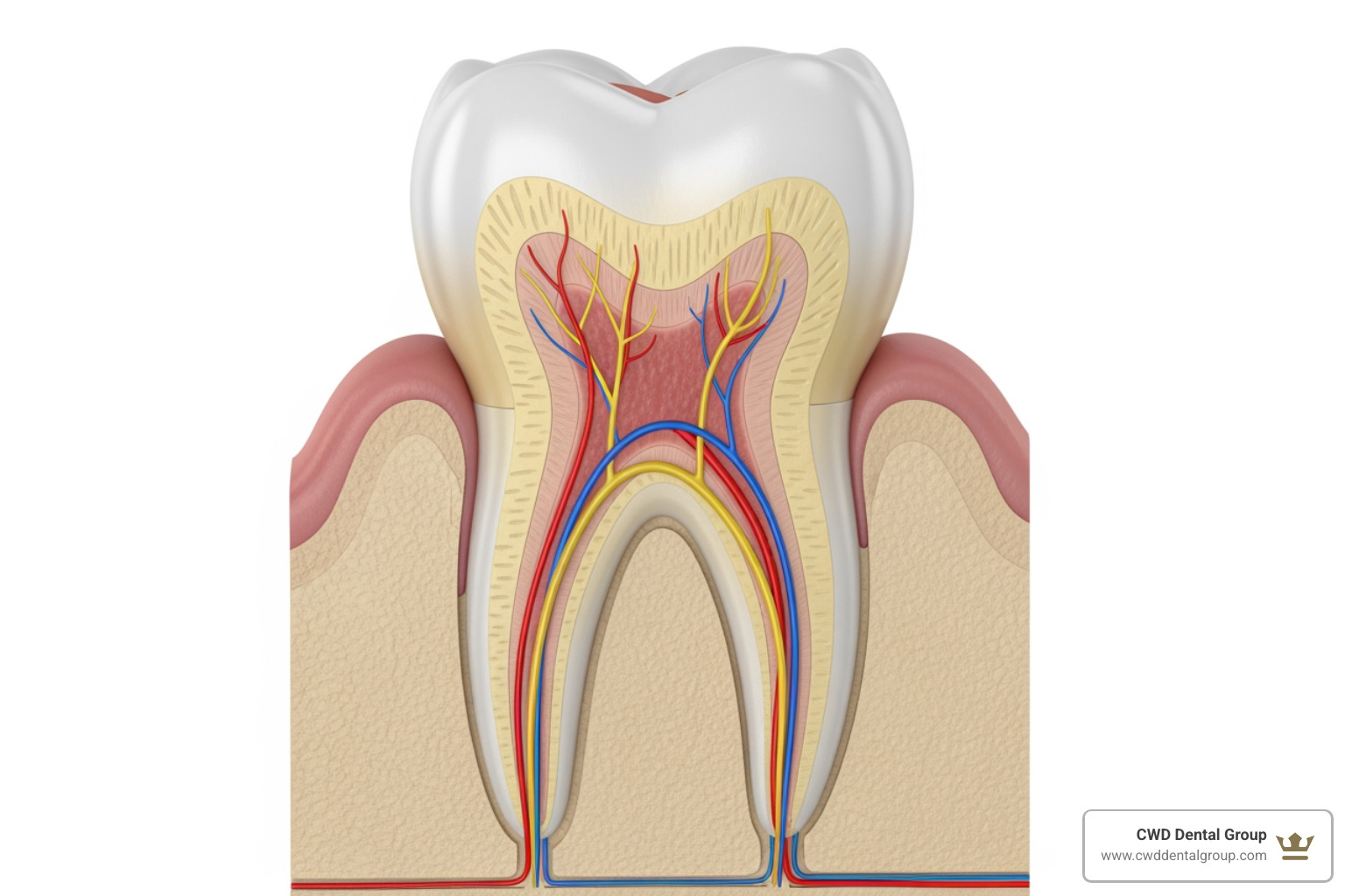 Image of a cross-section of a tooth showing the pulp and nerve - Endodontic pain relief Image of a cross-section of a tooth showing the pulp and nerve - Endodontic pain relief