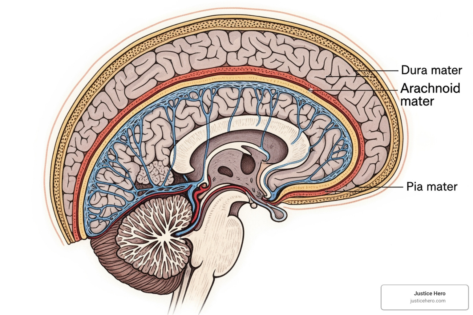 Medical illustration showing the location of meninges in the brain - Depo Provera injury lawyer