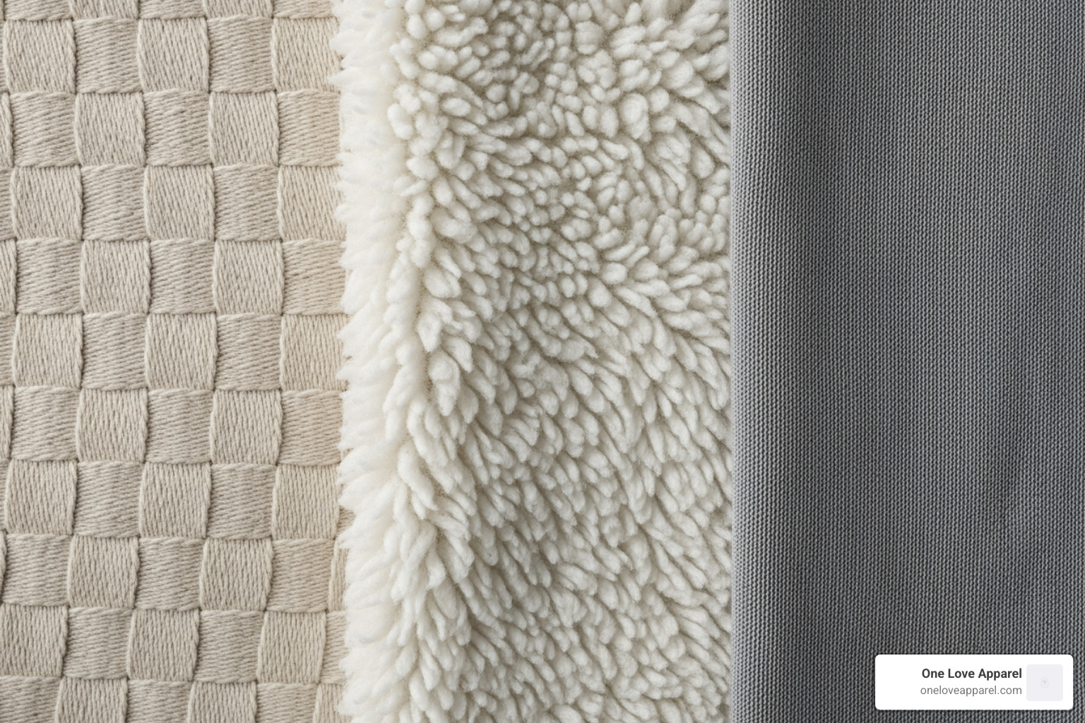 Image showing close-up textures of different fabrics like cotton, fleece, and a tech fabric - hooded jumper for men