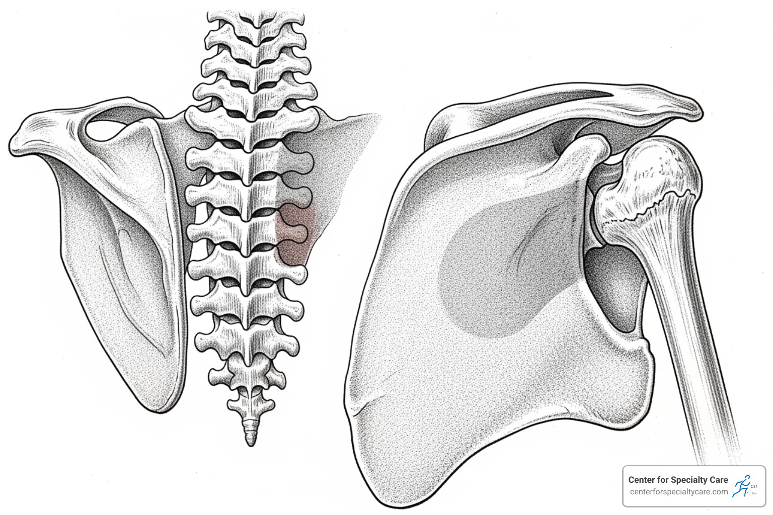 Image of the scapula showing the origin points of the supraspinatus, infraspinatus, teres minor, and subscapularis muscles - rotator cuff muscles