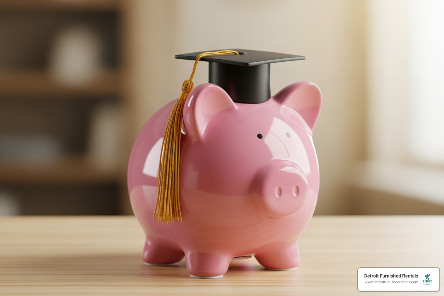 piggy bank with graduation cap - apartments near campus